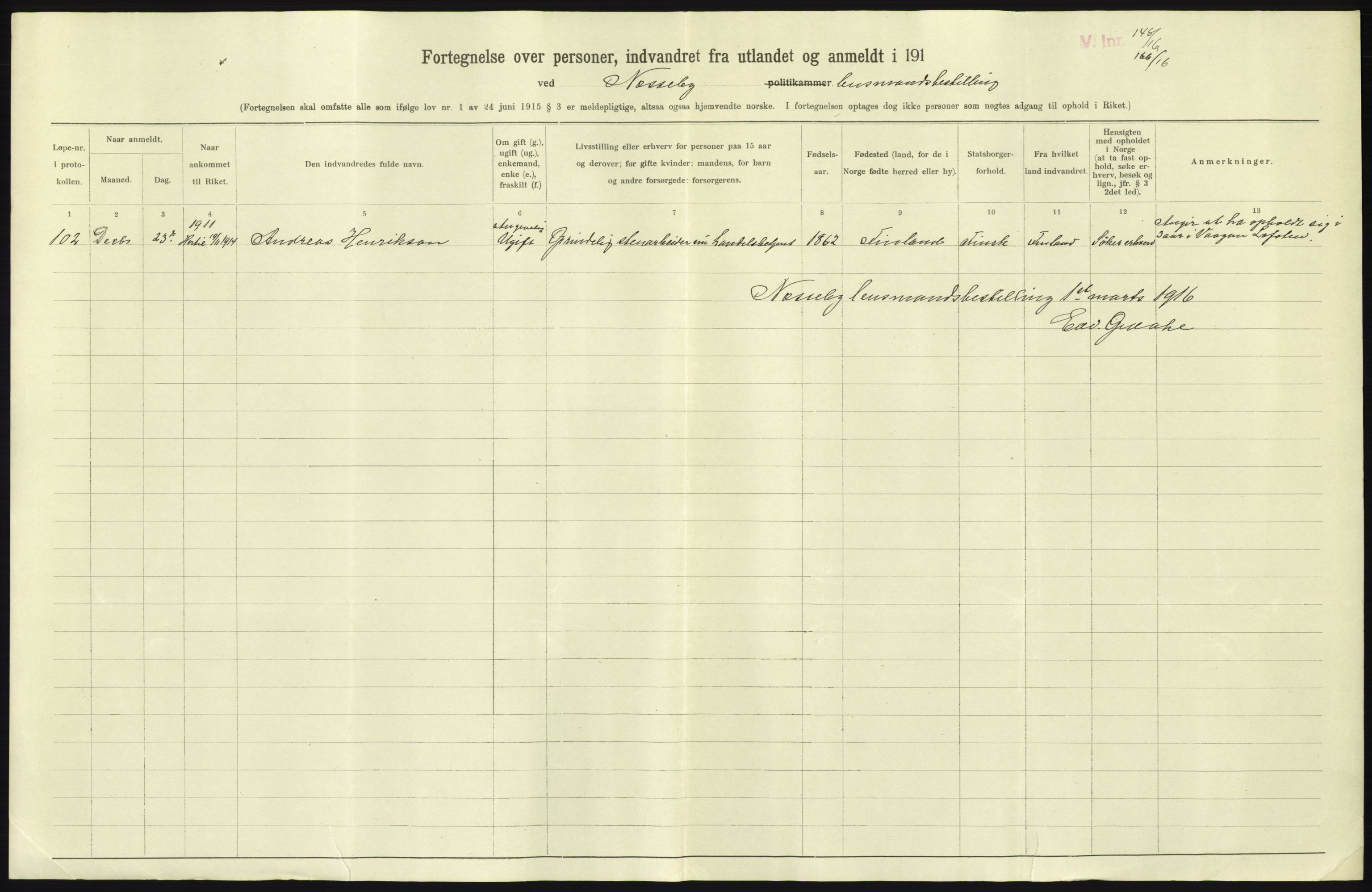 Statistisk sentralbyrå, Sosioøkonomiske emner, Folketellinger, boliger og boforhold, AV/RA-S-2231/F/Fa/L0001: Innvandring. Navn/fylkesvis, 1915, p. 520