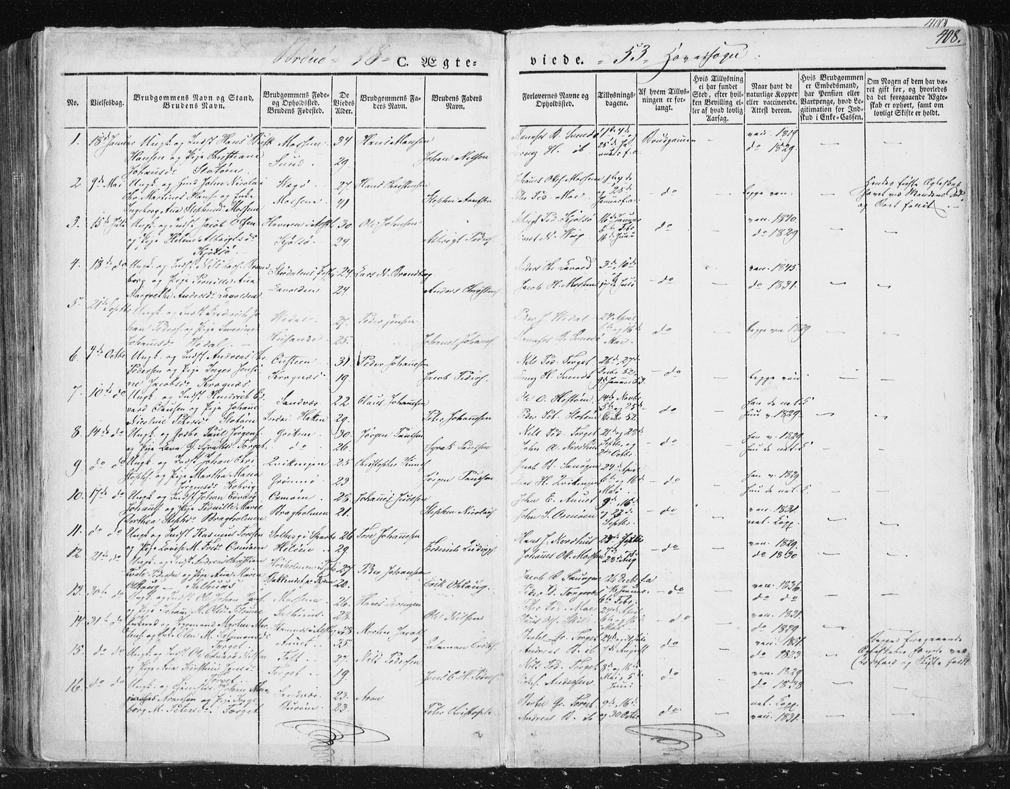 Ministerialprotokoller, klokkerbøker og fødselsregistre - Nordland, SAT/A-1459/813/L0198: Parish register (official) no. 813A08, 1834-1874, p. 408