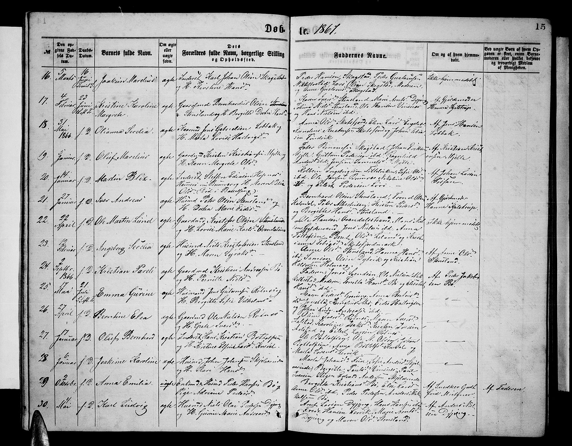 Ministerialprotokoller, klokkerbøker og fødselsregistre - Nordland, AV/SAT-A-1459/855/L0815: Parish register (copy) no. 855C04, 1865-1878, p. 15
