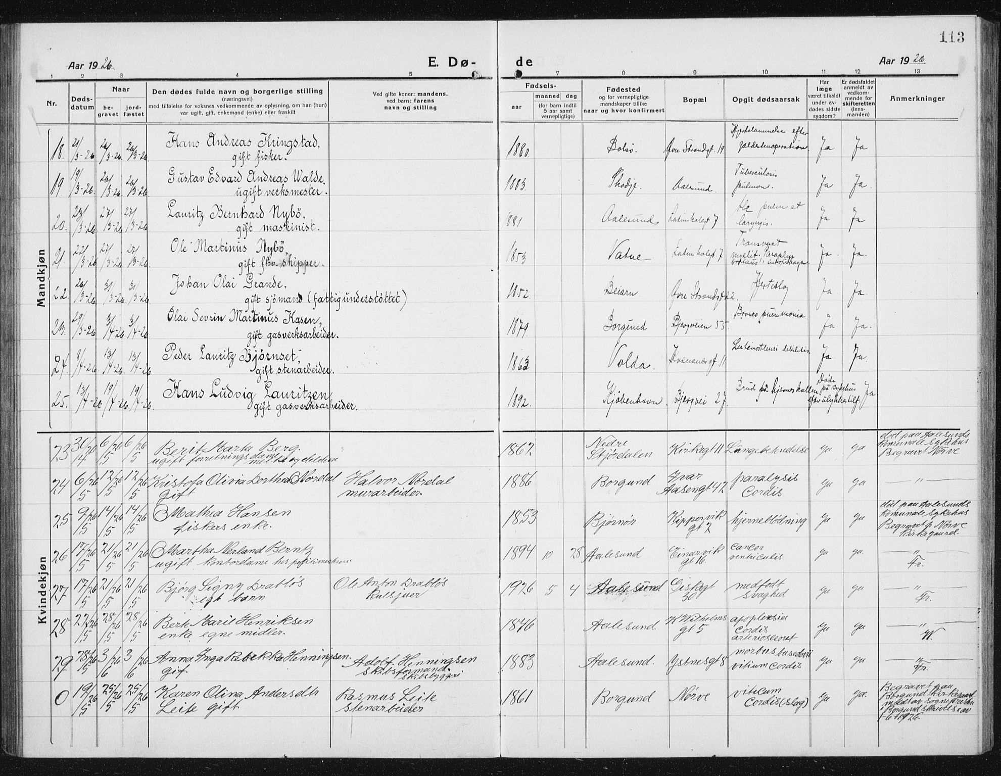 Ministerialprotokoller, klokkerbøker og fødselsregistre - Møre og Romsdal, AV/SAT-A-1454/529/L0474: Parish register (copy) no. 529C11, 1918-1938, p. 113