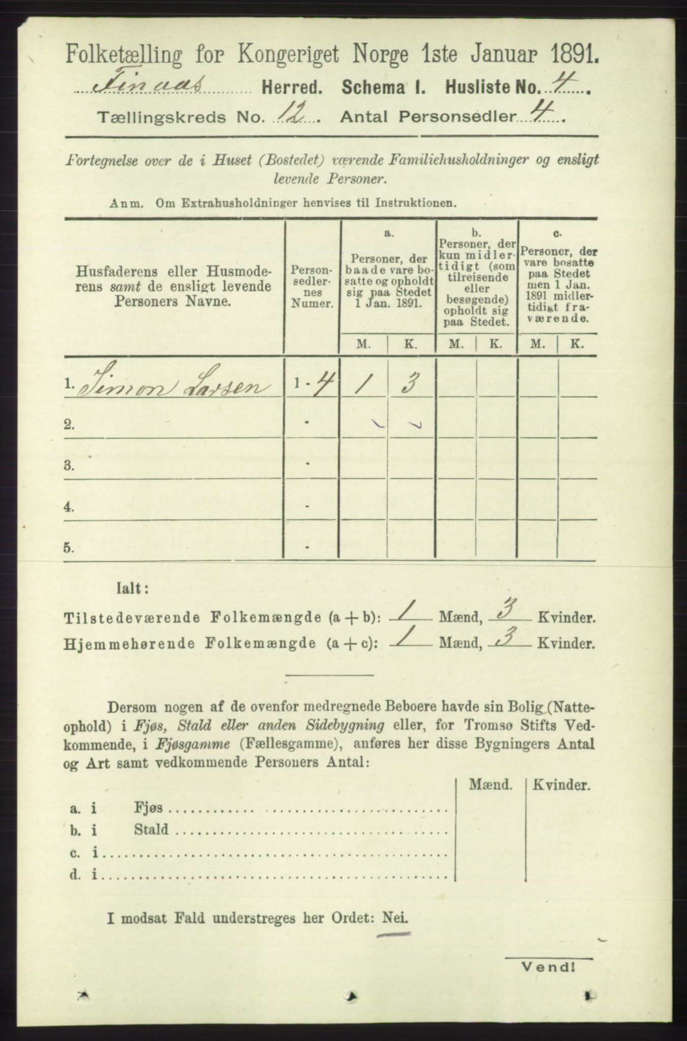 RA, 1891 census for 1218 Finnås, 1891, p. 5247