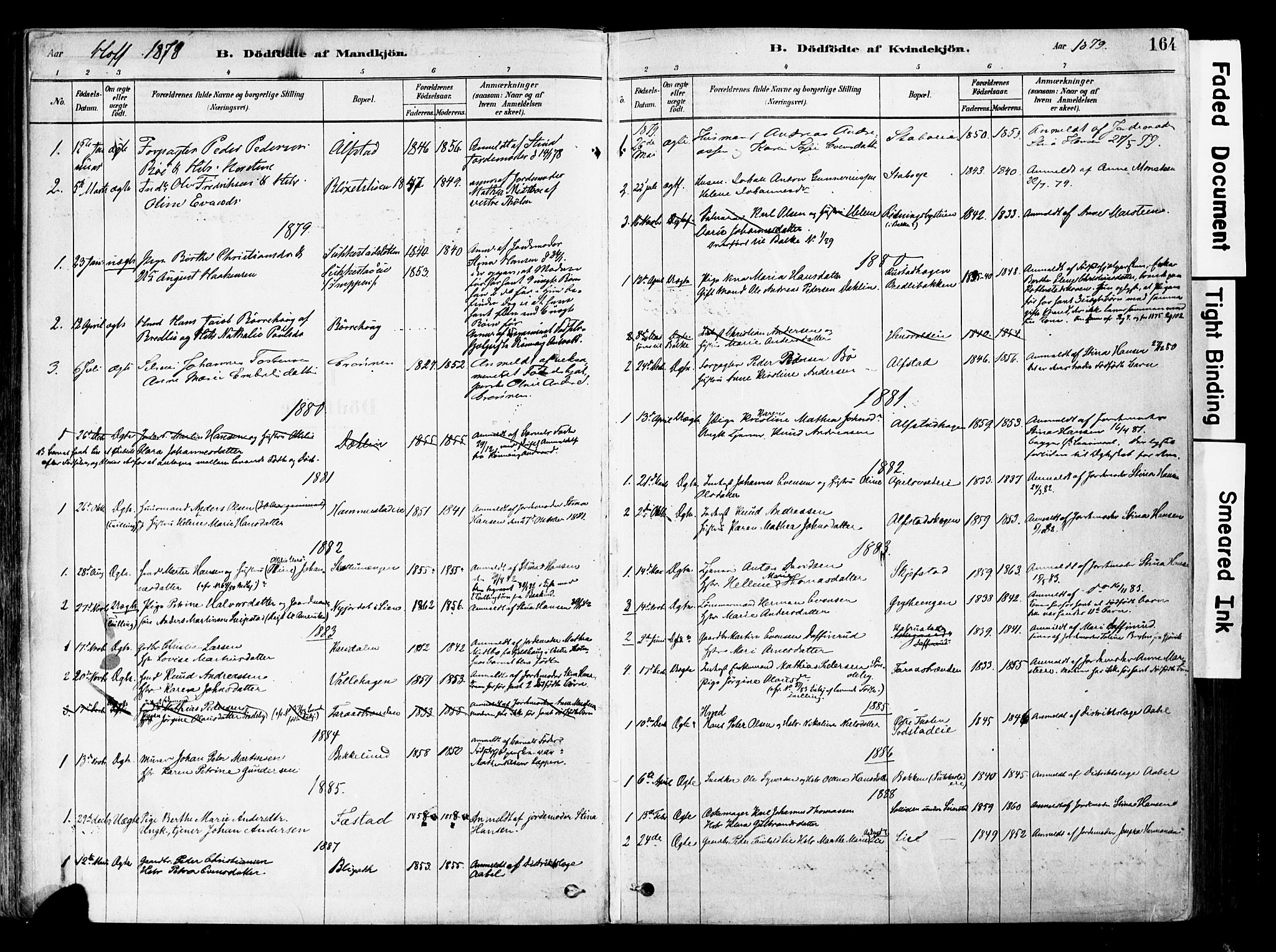 Østre Toten prestekontor, SAH/PREST-104/H/Ha/Haa/L0006: Parish register (official) no. 6 /1, 1878-1896, p. 164