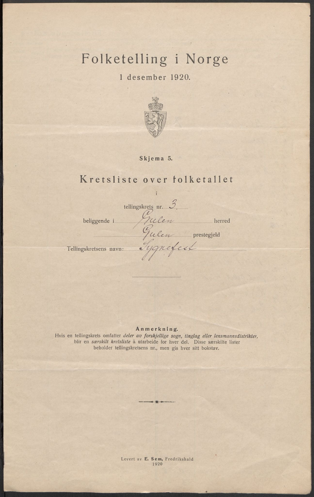 SAB, 1920 census for Gulen, 1920, p. 11