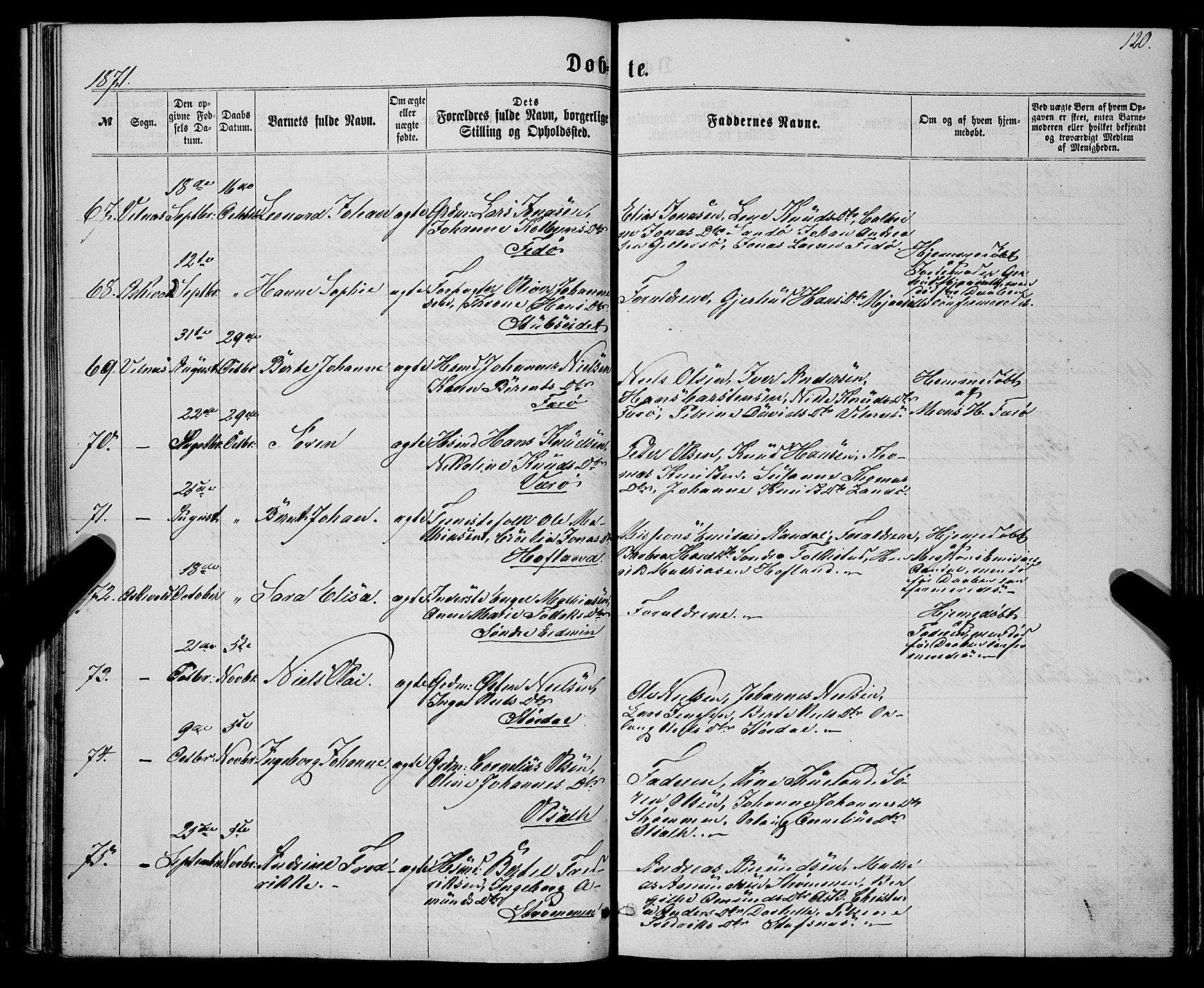 Askvoll sokneprestembete, AV/SAB-A-79501/H/Haa/Haaa/L0012: Parish register (official) no. A 12, 1859-1878, p. 120