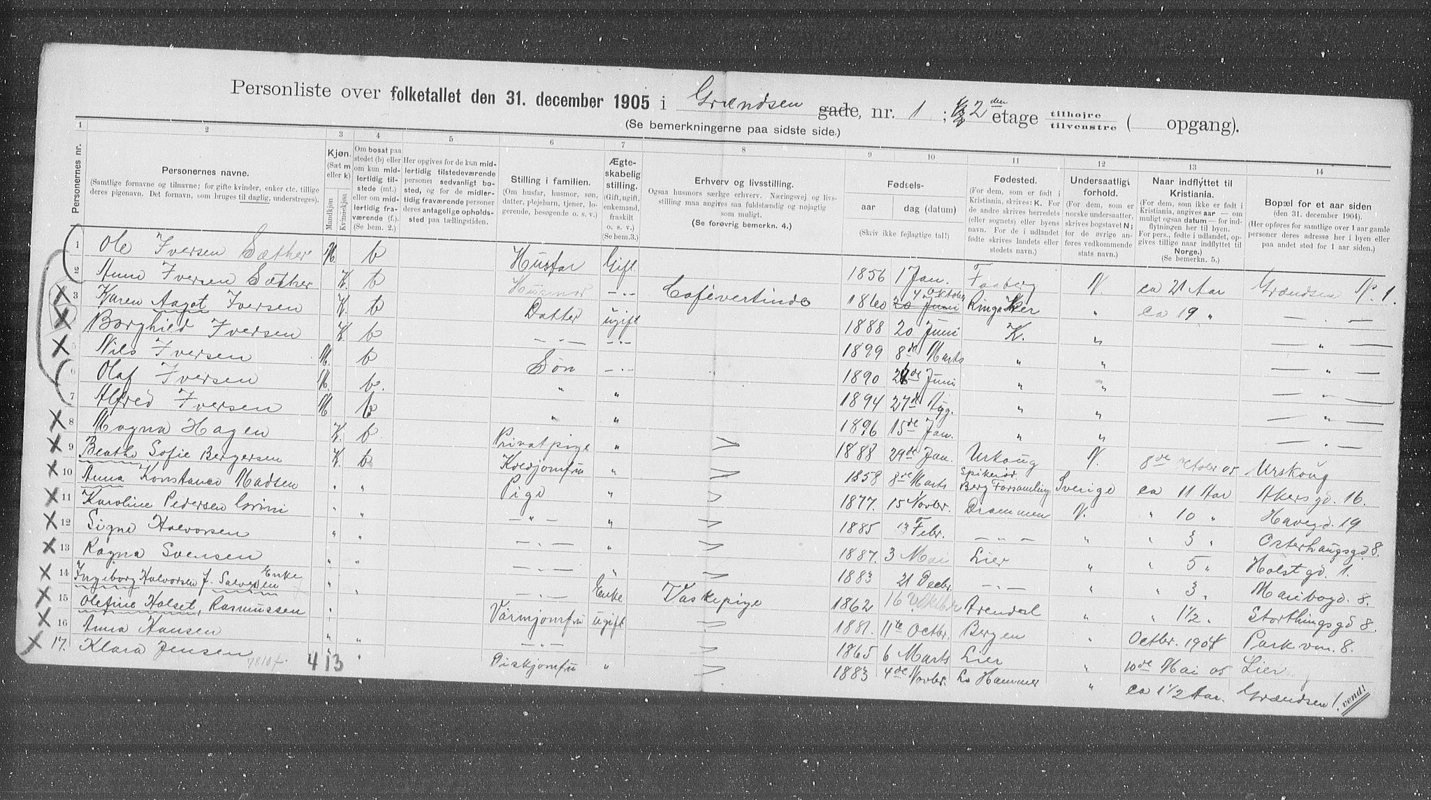 OBA, Municipal Census 1905 for Kristiania, 1905, p. 16127