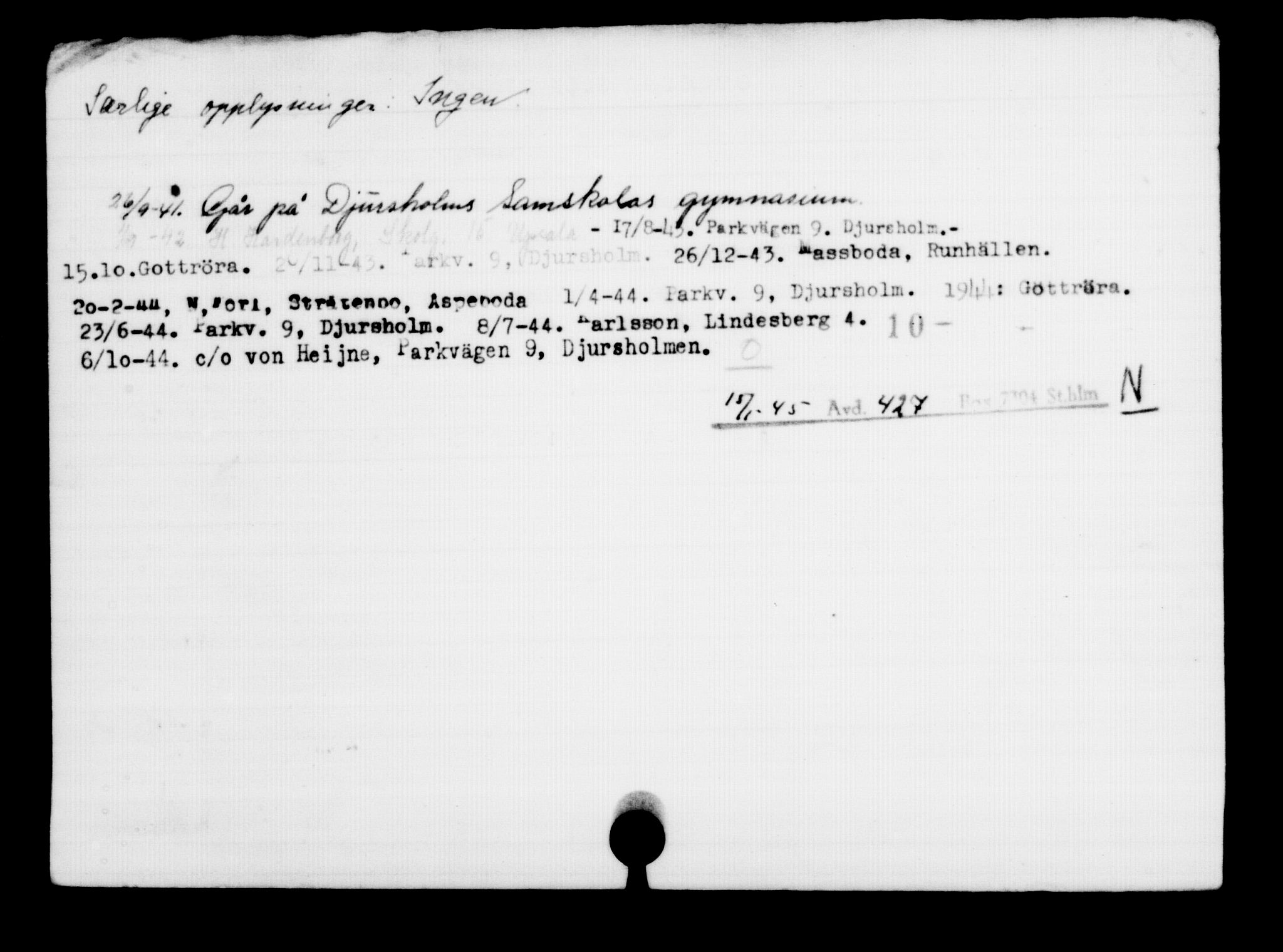 Utenriksstasjonene, Legasjonen i Stockholm, Flyktningkontoret, AV/RA-S-6753/V/Va/L0001: Kjesäterkartoteket, flyktninger med registreringsnr. 1-1000, 1940-1945, p. 960