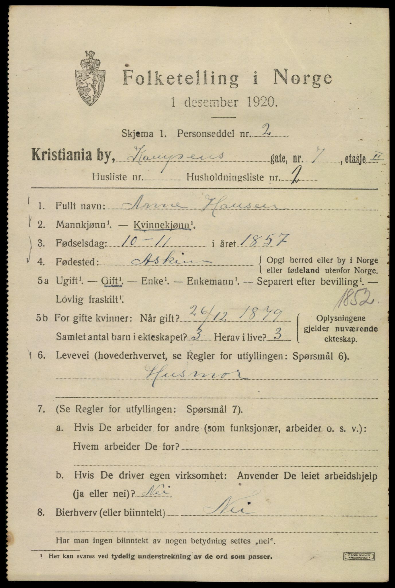 SAO, 1920 census for Kristiania, 1920, p. 326699