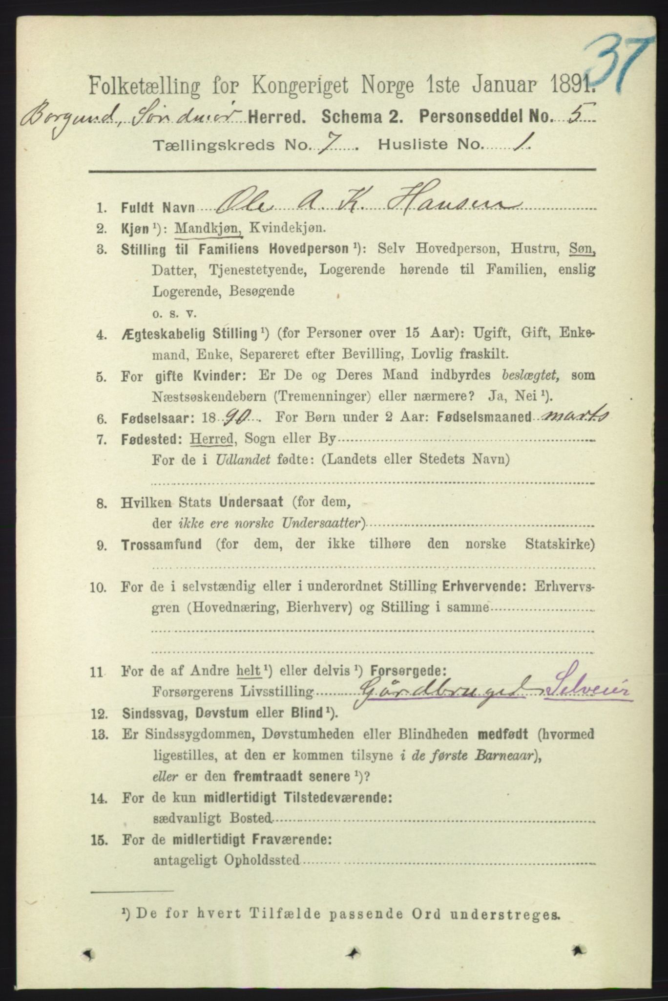 RA, 1891 census for 1531 Borgund, 1891, p. 1854