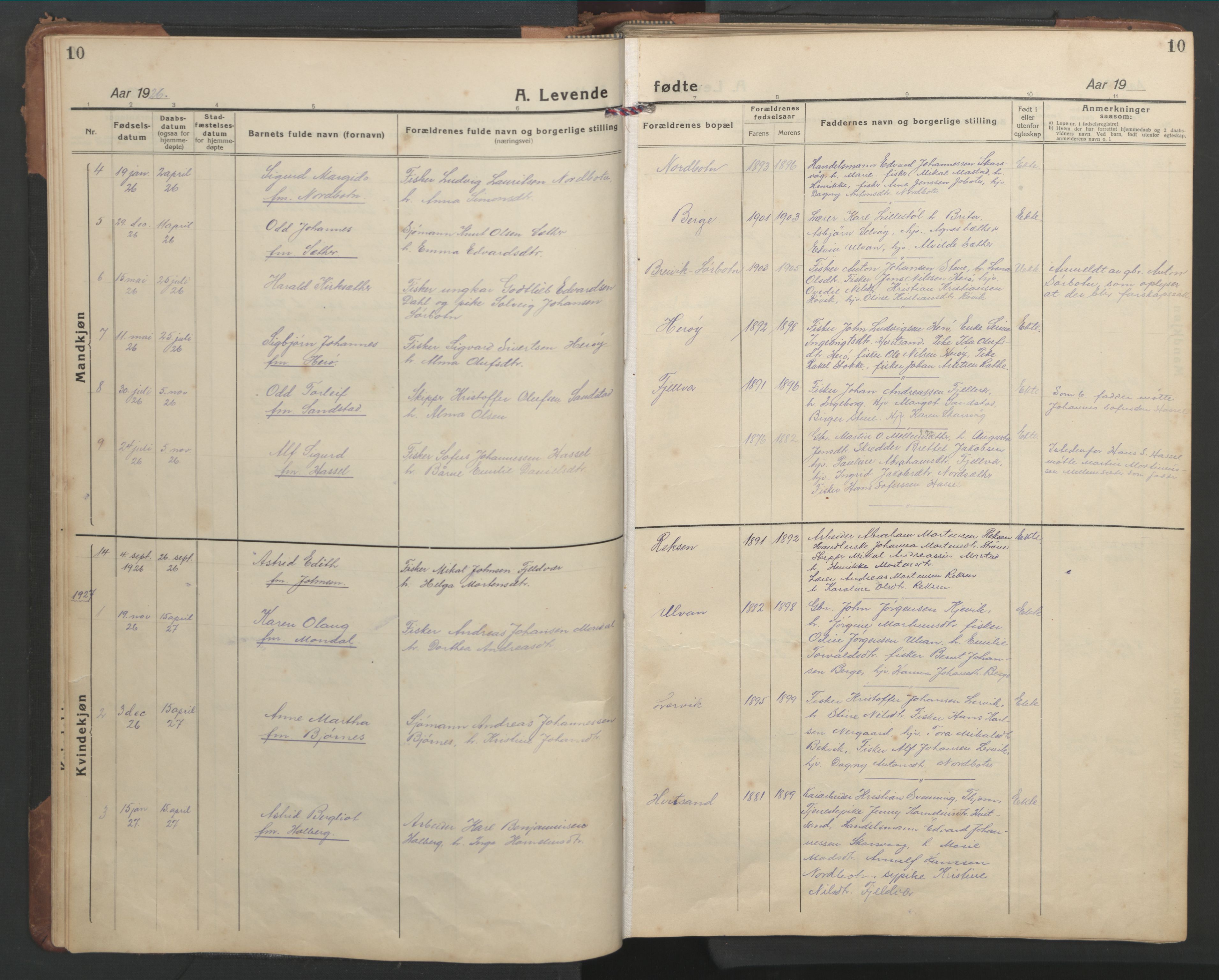 Ministerialprotokoller, klokkerbøker og fødselsregistre - Sør-Trøndelag, SAT/A-1456/638/L0569: Parish register (copy) no. 638C01, 1923-1961, p. 10