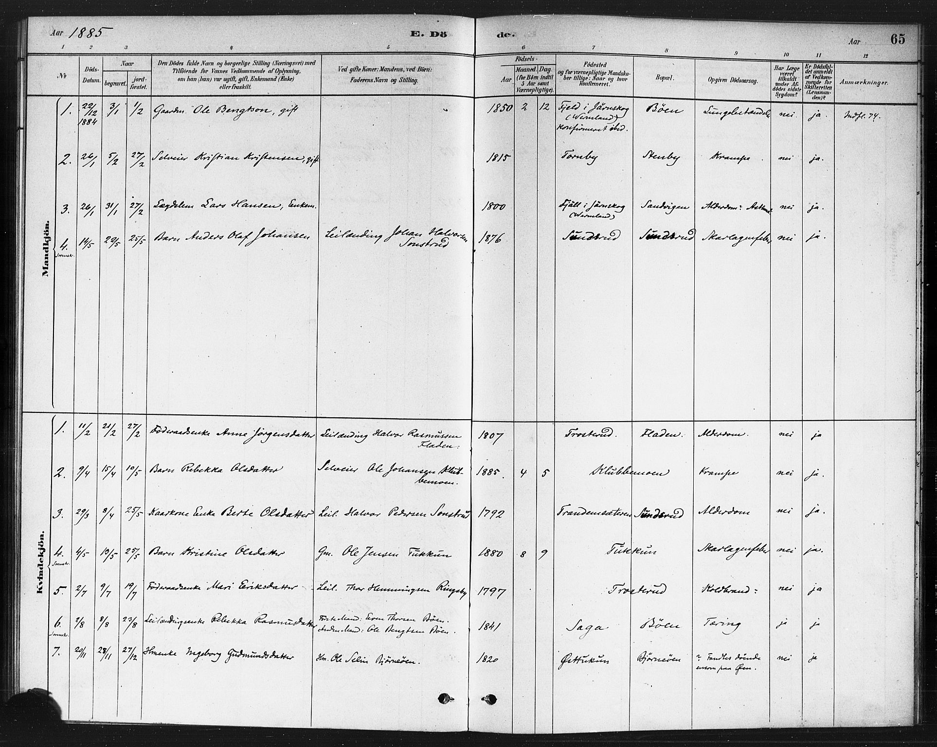 Rødenes prestekontor Kirkebøker, AV/SAO-A-2005/F/Fb/L0001: Parish register (official) no. II 1, 1880-1889, p. 65