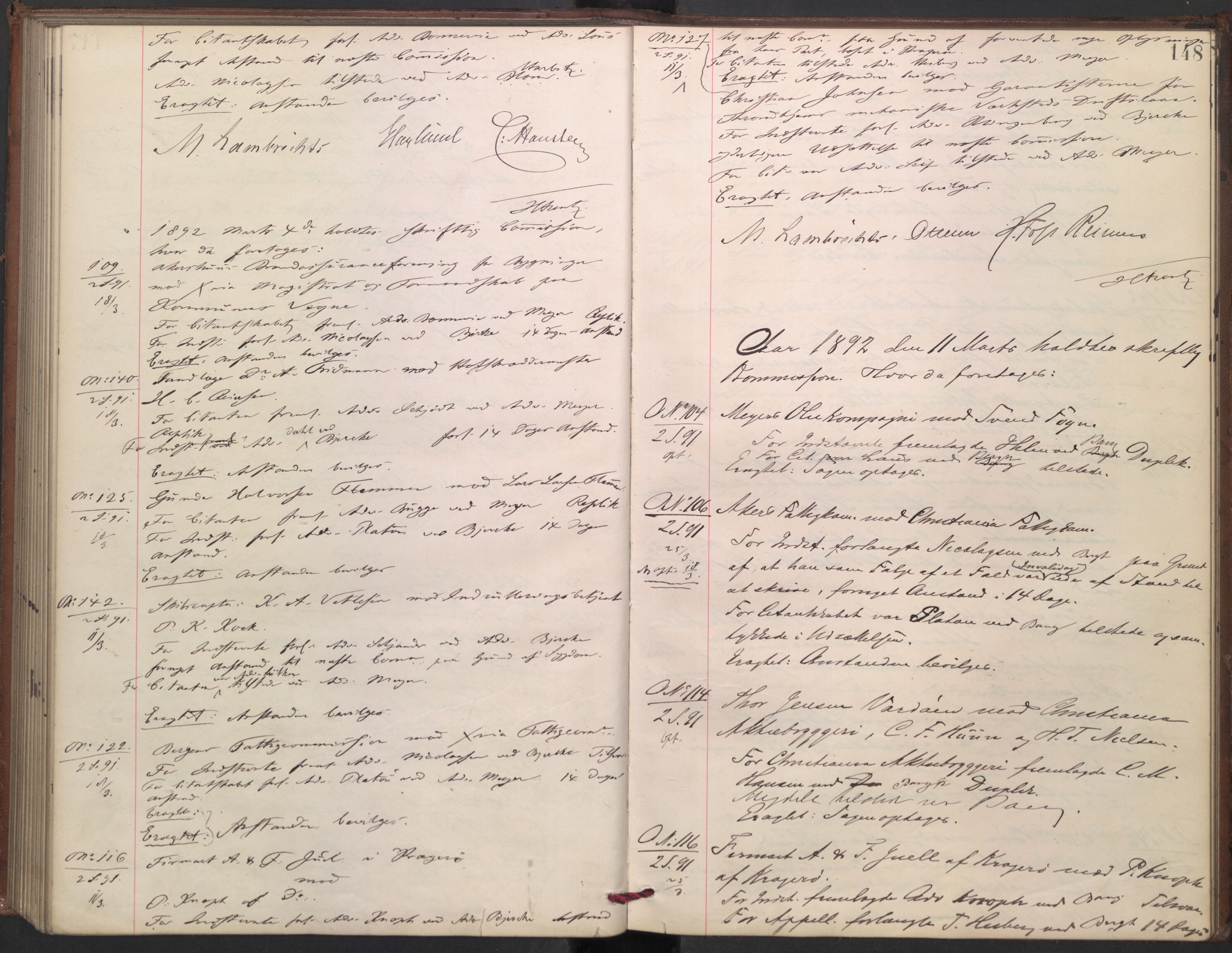 Høyesterett, AV/RA-S-1002/E/Ef/L0016: Protokoll over saker som gikk til skriftlig behandling, 1888-1892, p. 147b-148a