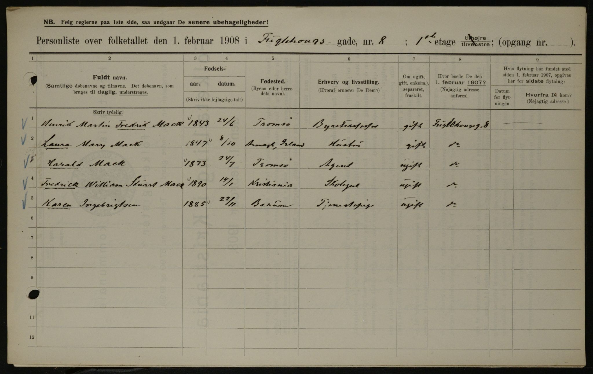 OBA, Municipal Census 1908 for Kristiania, 1908, p. 25606