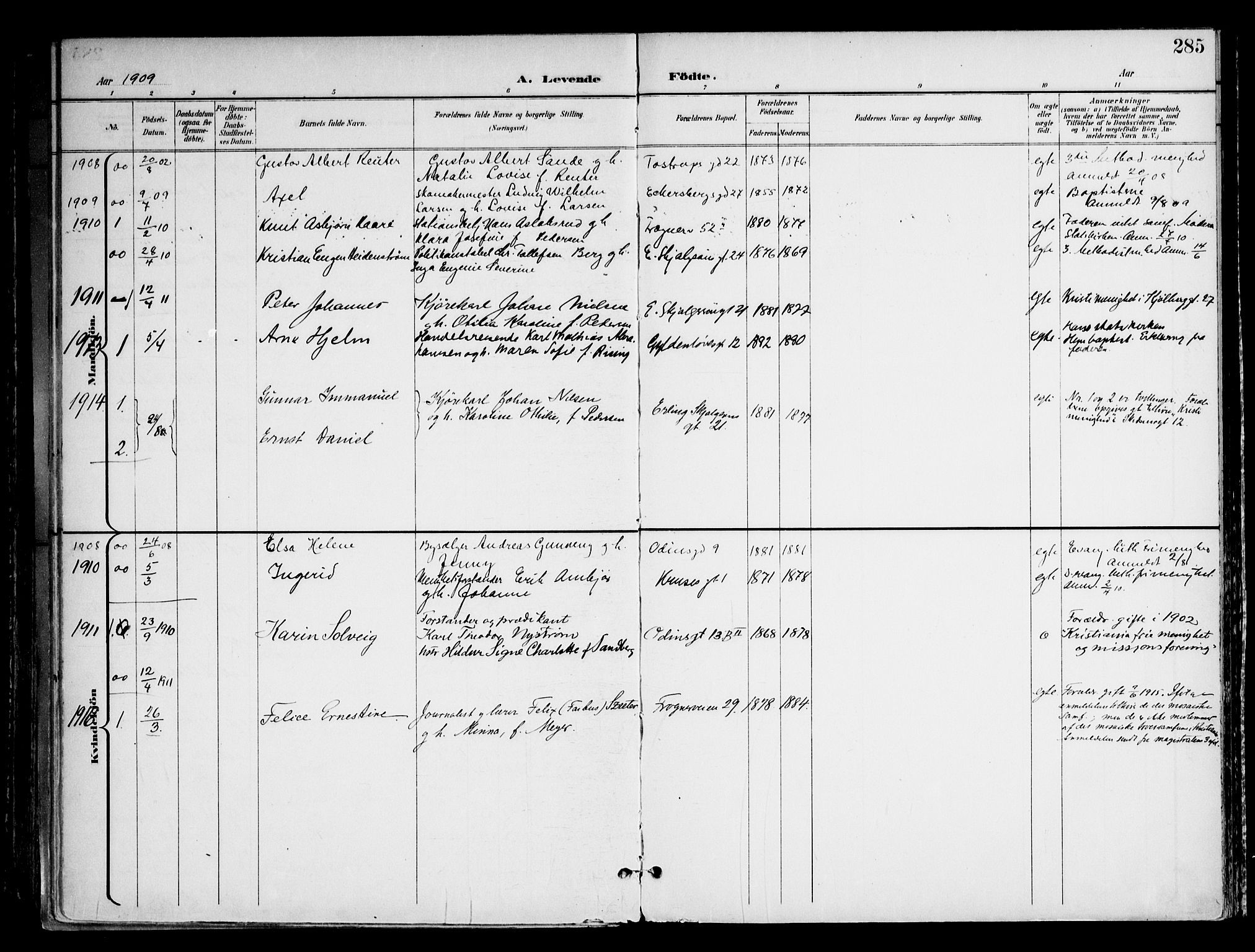 Frogner prestekontor Kirkebøker, AV/SAO-A-10886/F/Fa/L0002: Parish register (official) no. 2, 1897-1917, p. 285