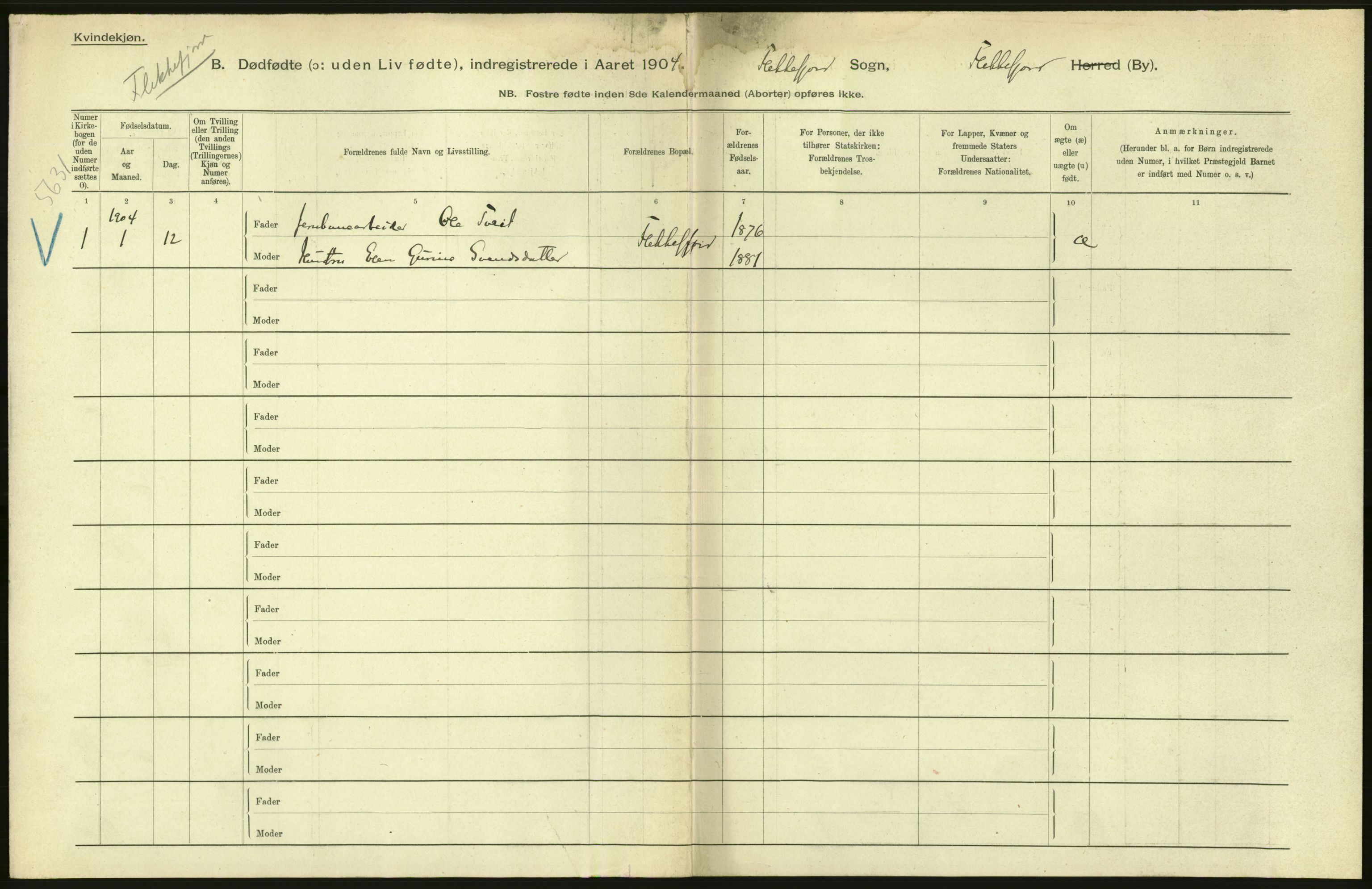 Statistisk sentralbyrå, Sosiodemografiske emner, Befolkning, RA/S-2228/D/Df/Dfa/Dfab/L0027: Smålenes amt - Finnmarkens amt: Dødfødte. Byer, 1904, p. 162