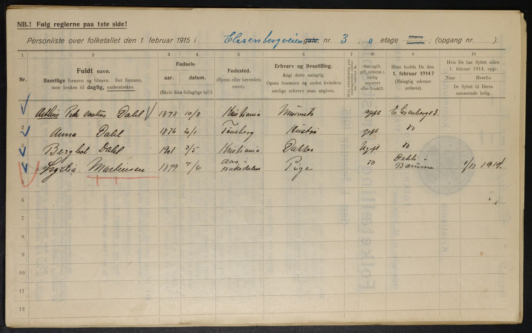 OBA, Municipal Census 1915 for Kristiania, 1915, p. 19991