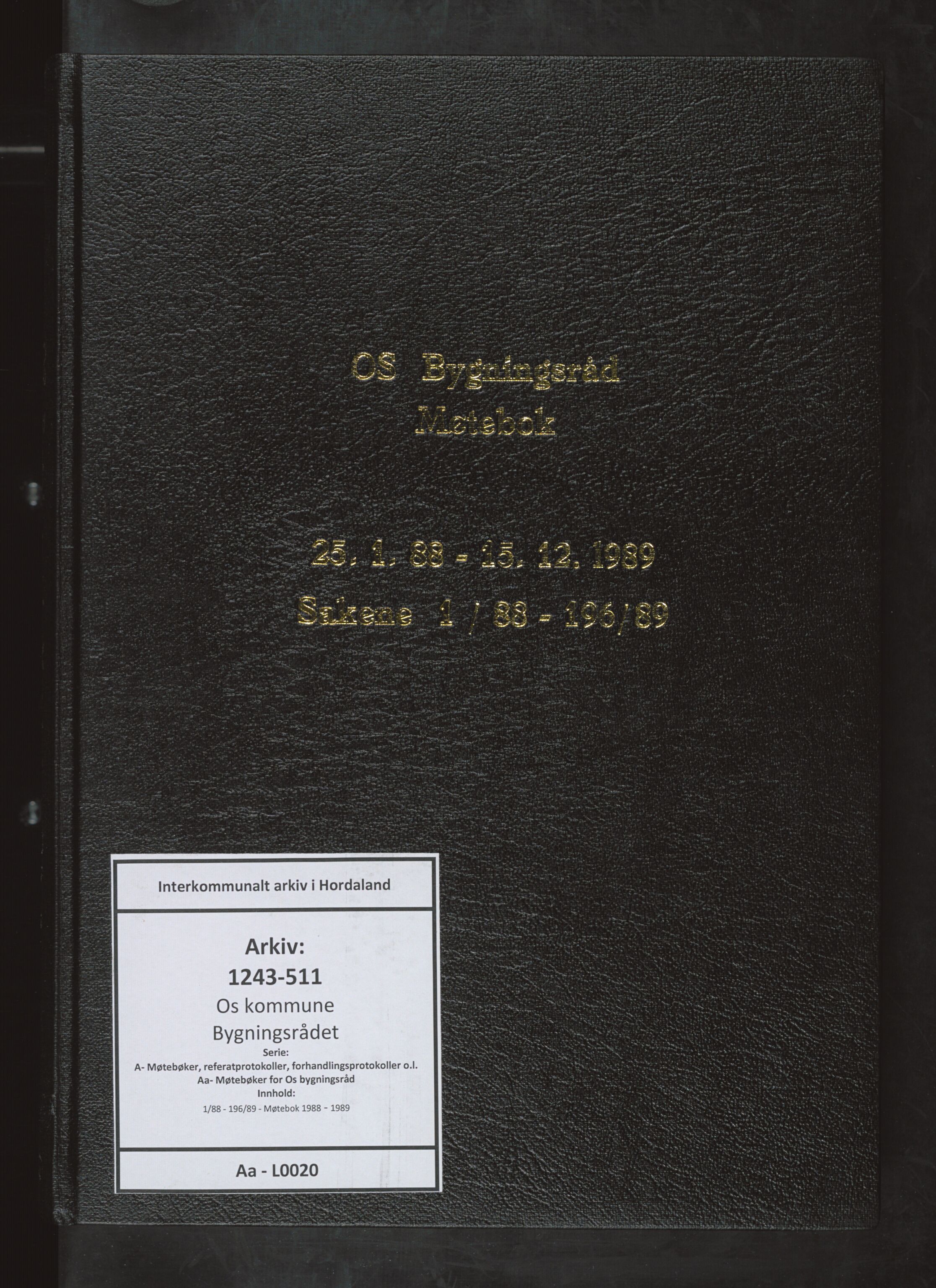 Os kommune. Bygningsrådet, IKAH/1243-511/A/Aa/L0020: Møtebok for Os bygningsråd, 1988-1989