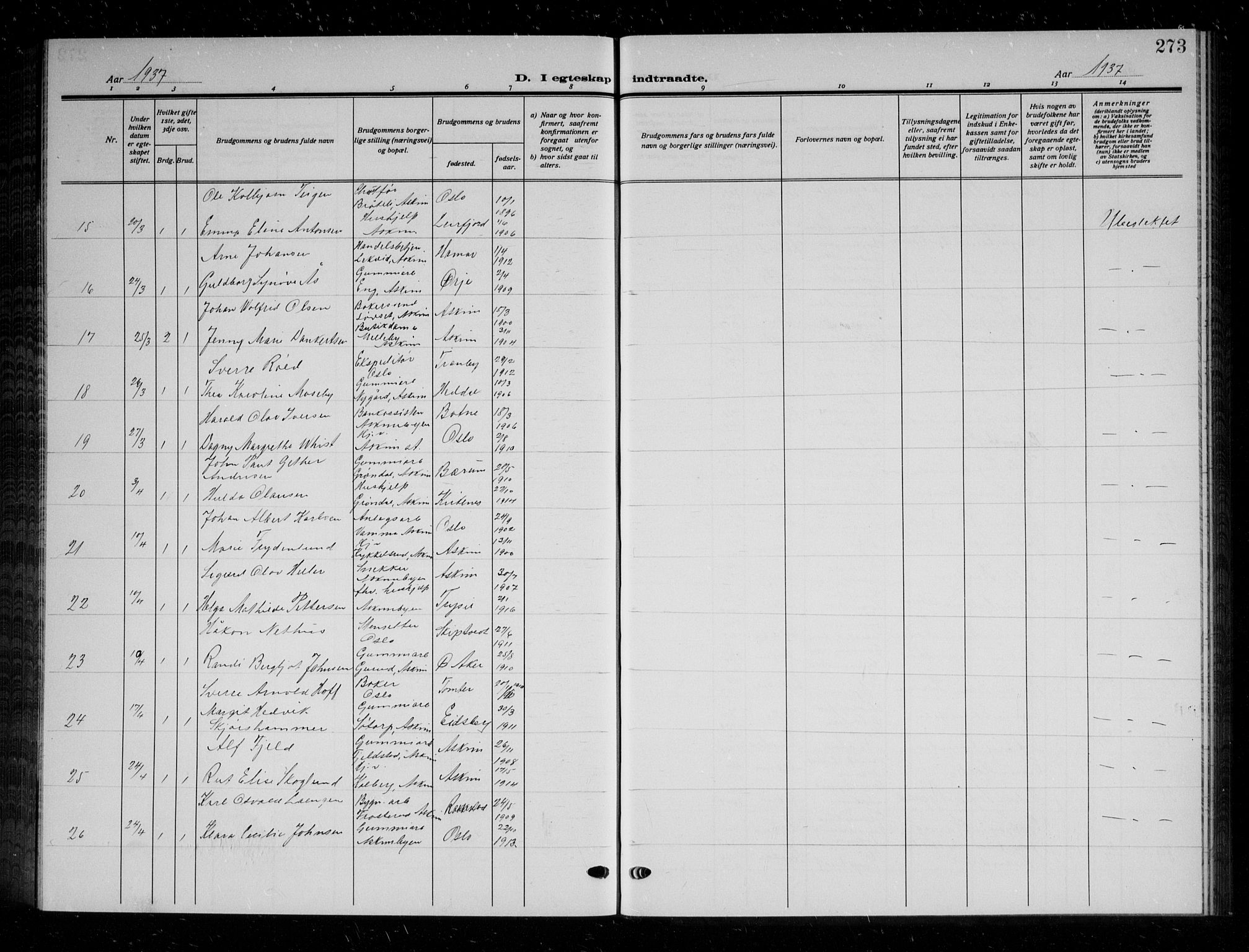 Askim prestekontor Kirkebøker, AV/SAO-A-10900/G/Ga/L0003: Parish register (copy) no. 3, 1921-1937, p. 273