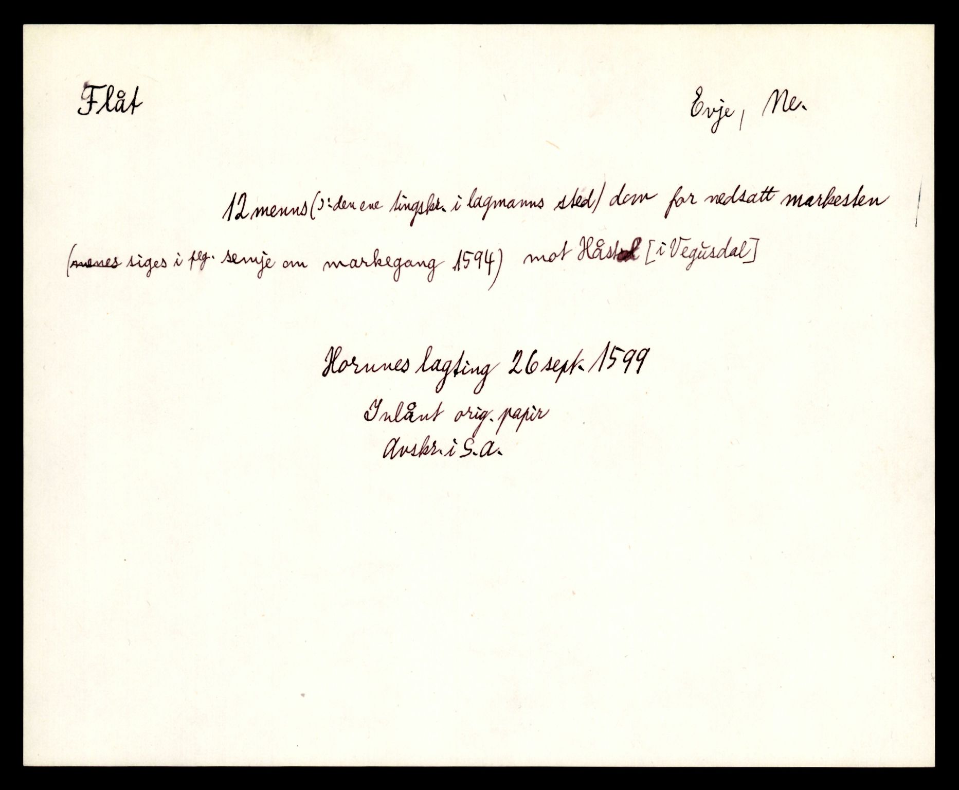 Riksarkivets diplomsamling, AV/RA-EA-5965/F35/F35e/L0024: Registreringssedler Aust-Agder 2, 1400-1700, p. 331