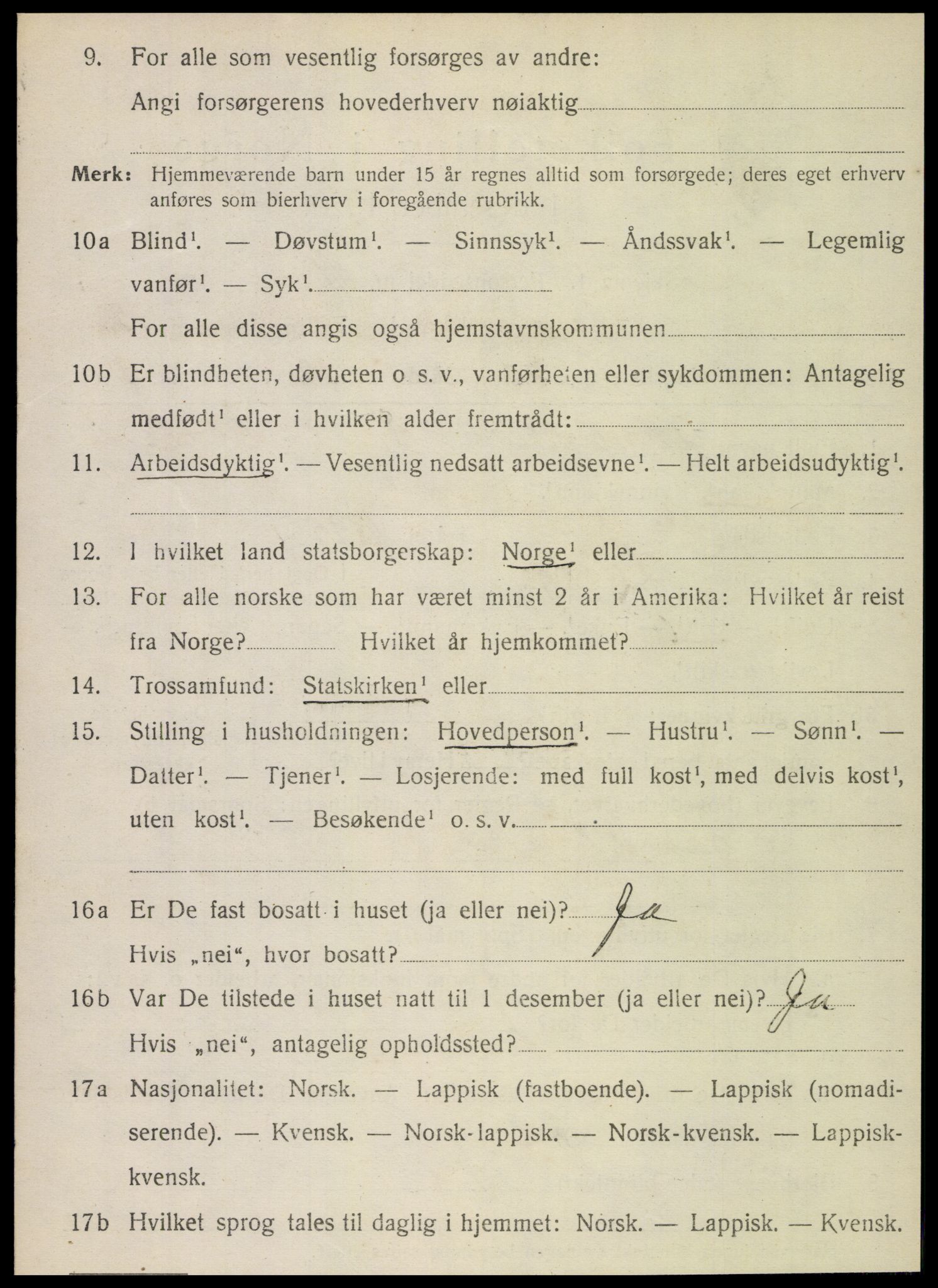 SAT, 1920 census for Nesna, 1920, p. 2068