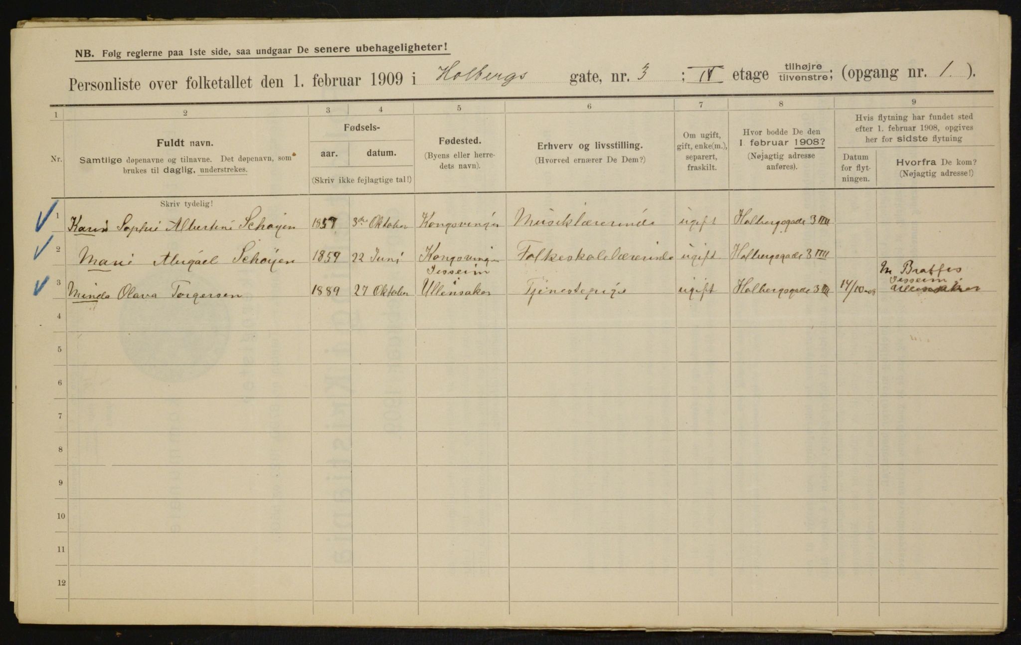 OBA, Municipal Census 1909 for Kristiania, 1909, p. 36494