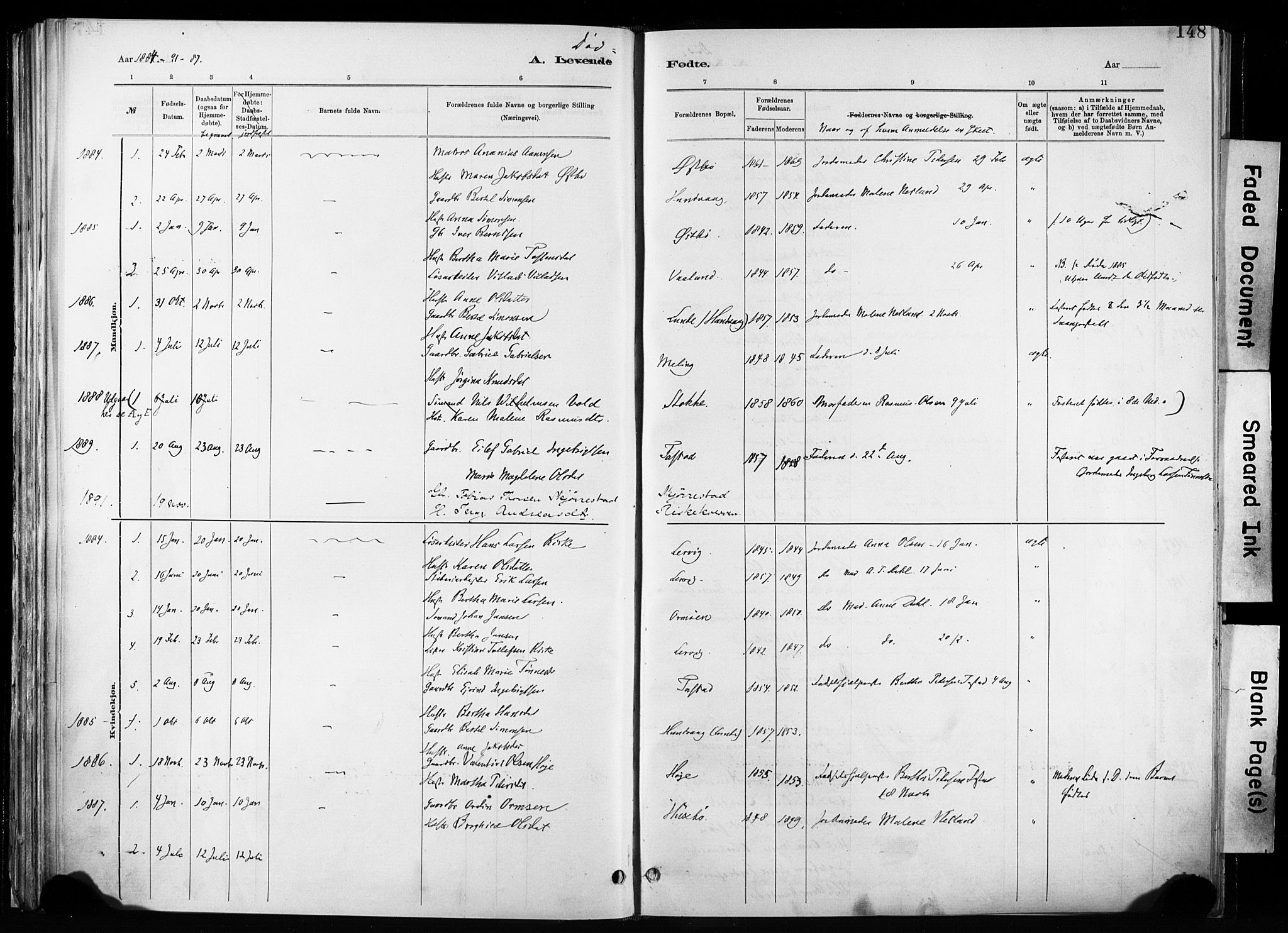 Hetland sokneprestkontor, SAST/A-101826/30/30BA/L0011: Parish register (official) no. A 11, 1884-1911, p. 148