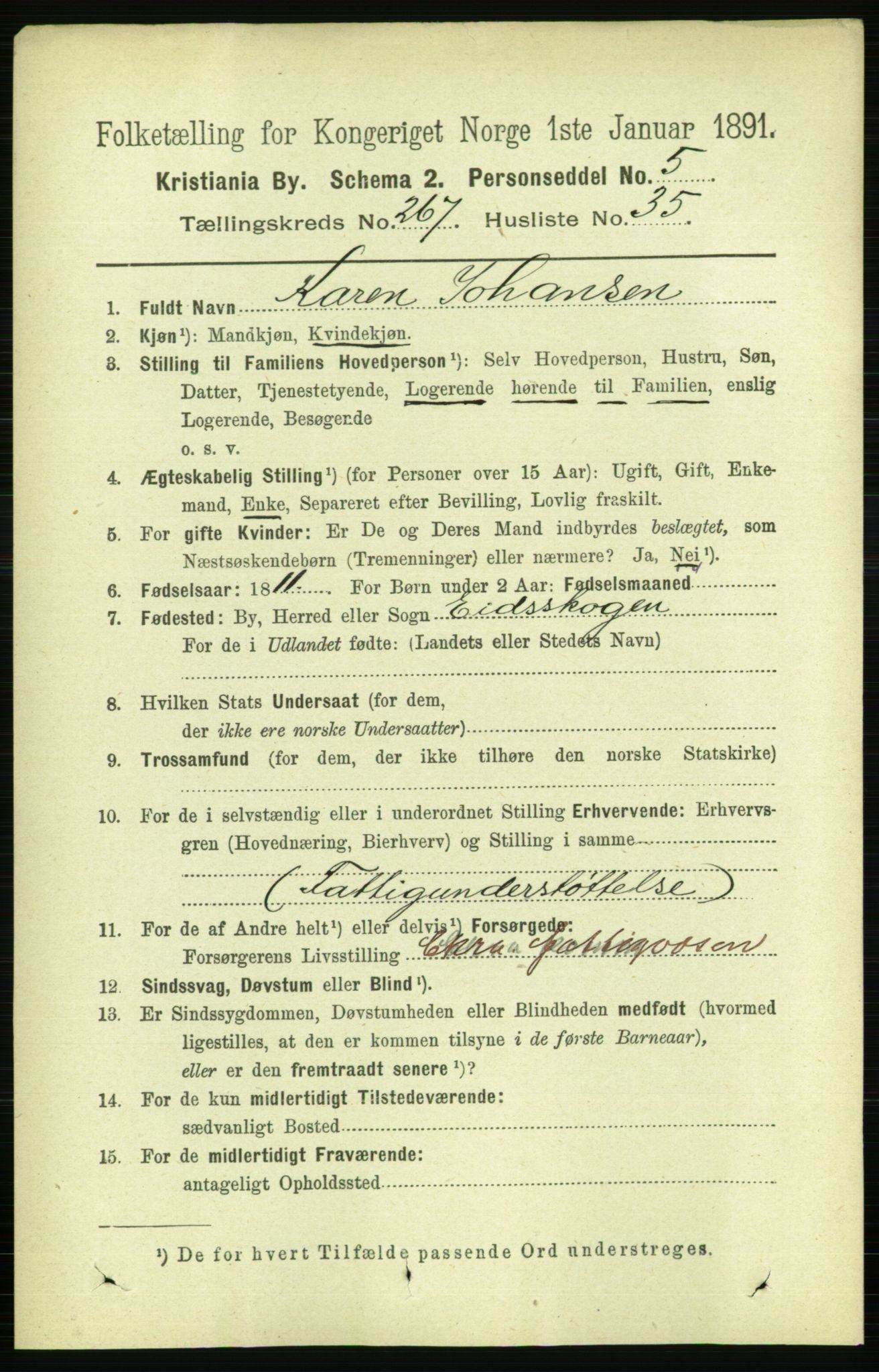 RA, 1891 census for 0301 Kristiania, 1891, p. 161915