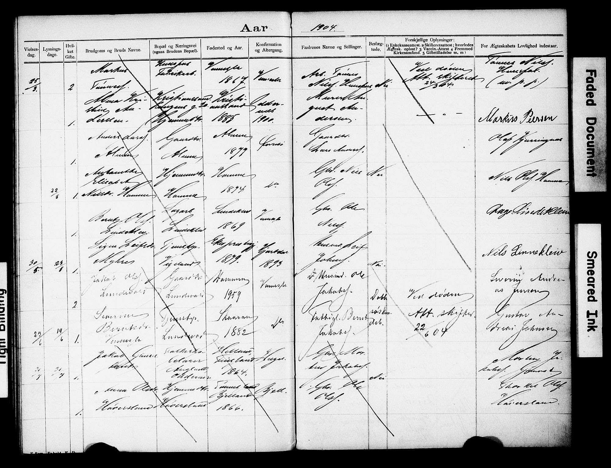 Vennesla sokneprestkontor, AV/SAK-1111-0045/J/L0032/0004: Banns register no. II 5 2, 1892-1917, p. 43