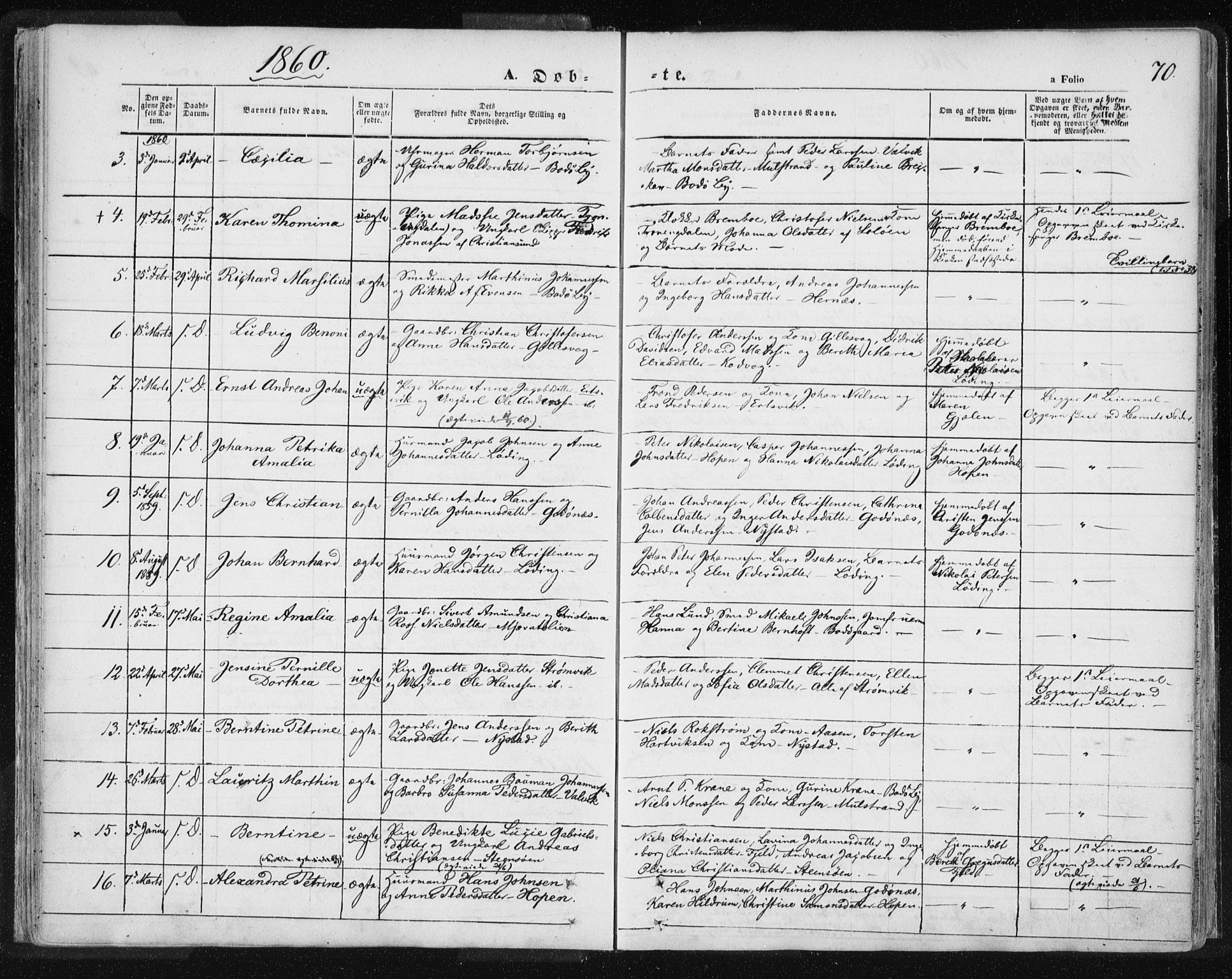 Ministerialprotokoller, klokkerbøker og fødselsregistre - Nordland, SAT/A-1459/801/L0007: Parish register (official) no. 801A07, 1845-1863, p. 70