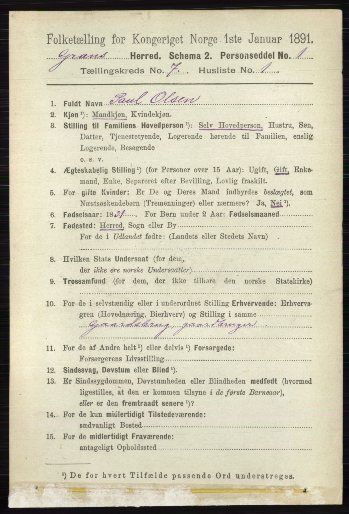 RA, 1891 census for 0534 Gran, 1891, p. 2796