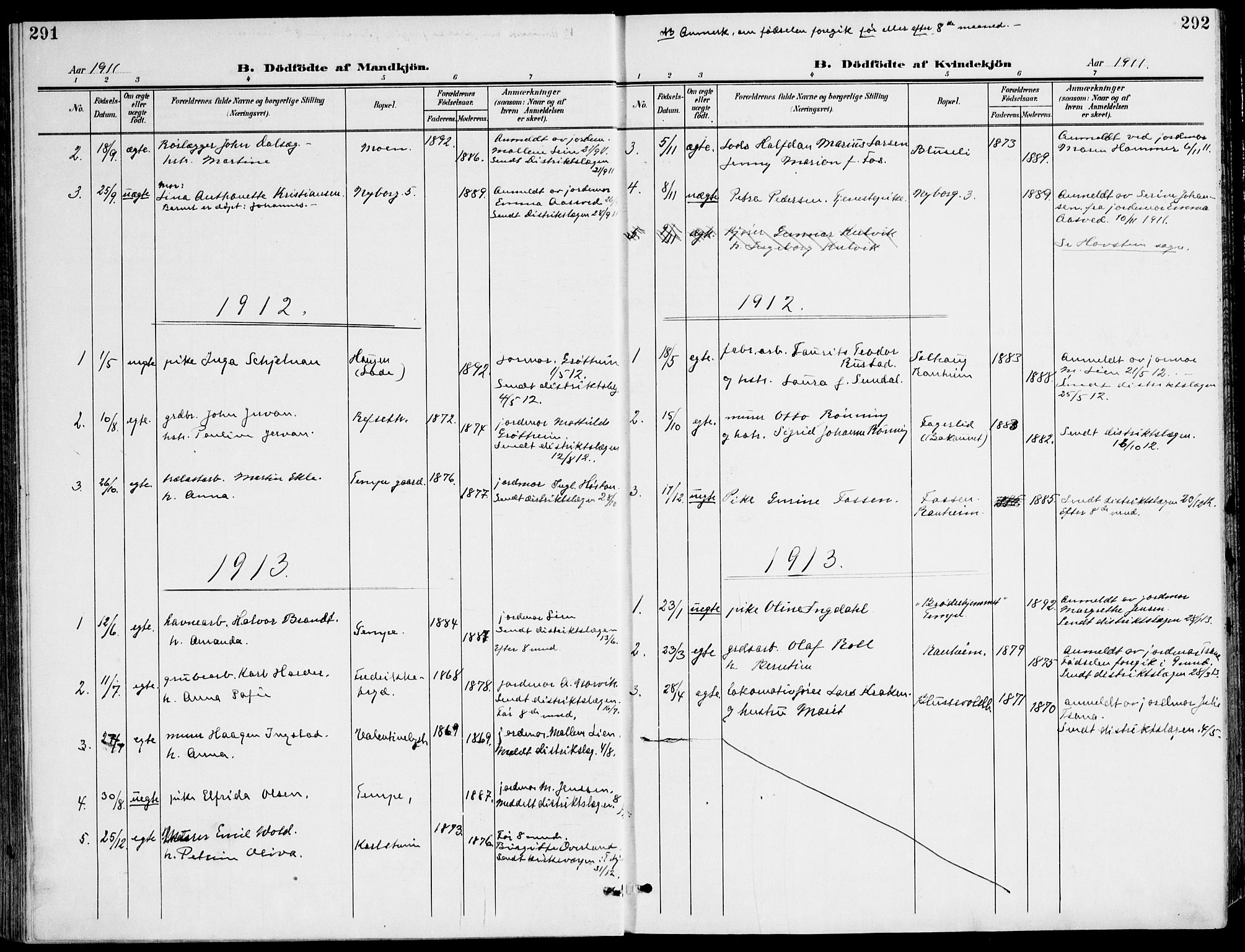 Ministerialprotokoller, klokkerbøker og fødselsregistre - Sør-Trøndelag, SAT/A-1456/607/L0320: Parish register (official) no. 607A04, 1907-1915, p. 291-292