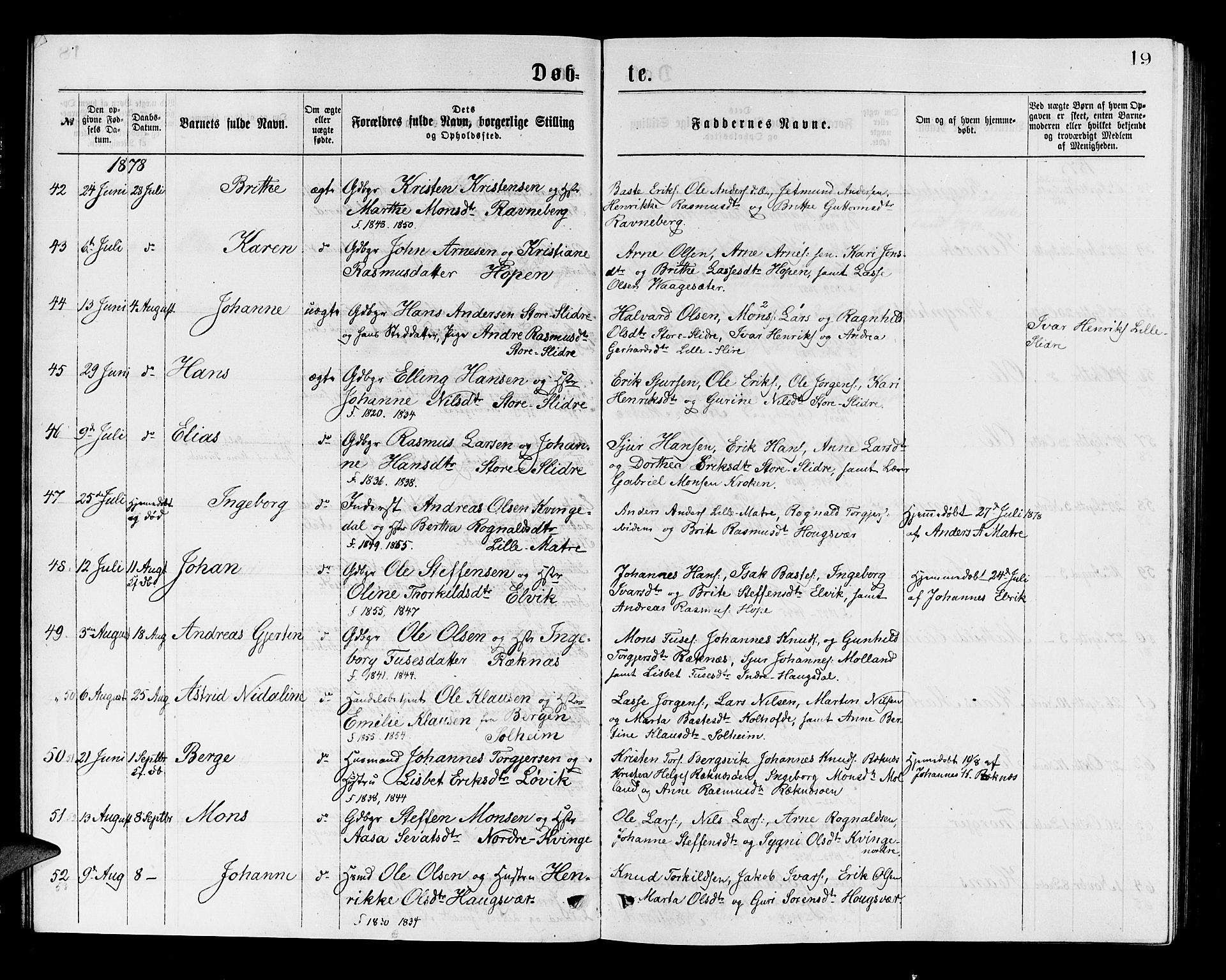 Masfjorden Sokneprestembete, AV/SAB-A-77001: Parish register (copy) no. A 2, 1876-1891, p. 19