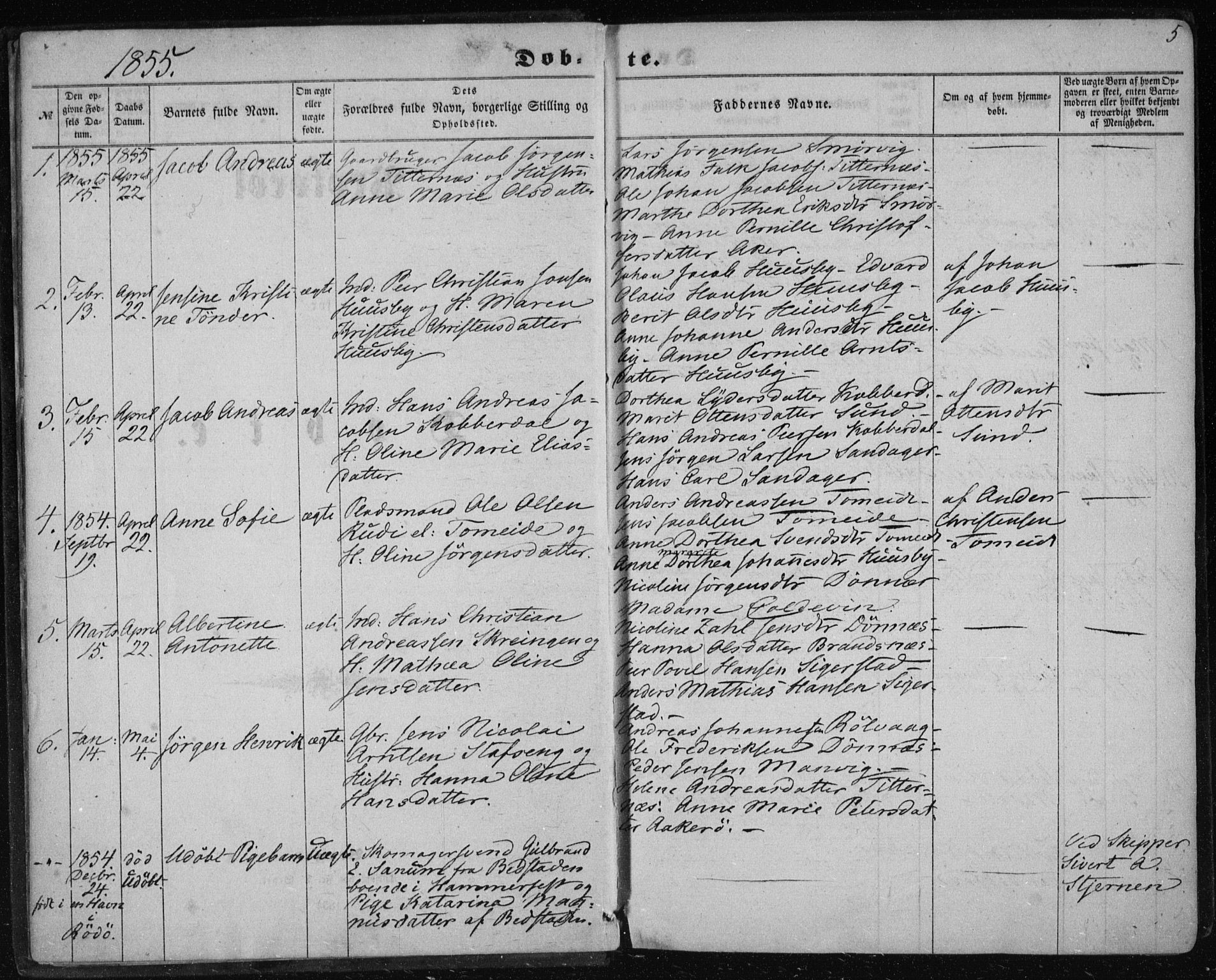 Ministerialprotokoller, klokkerbøker og fødselsregistre - Nordland, AV/SAT-A-1459/835/L0523: Parish register (official) no. 835A01, 1855-1865, p. 5