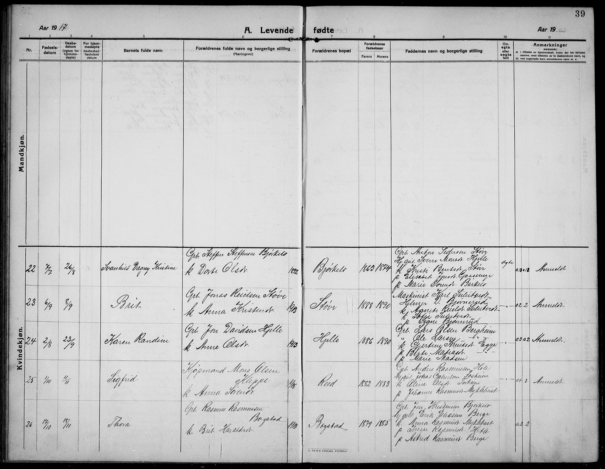 Gloppen sokneprestembete, SAB/A-80101/H/Hab/Habc/L0003: Parish register (copy) no. C 3, 1911-1938, p. 39