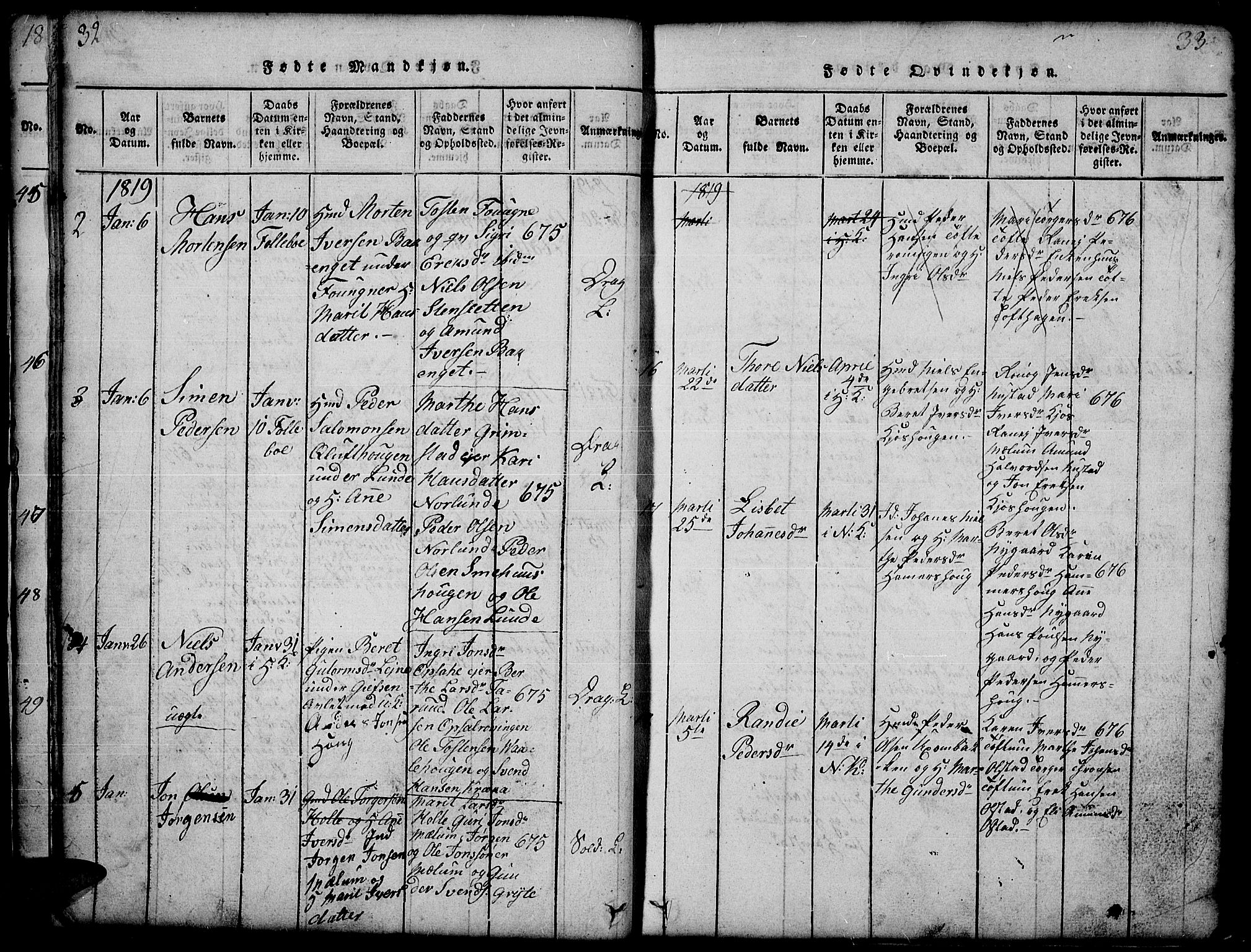 Gausdal prestekontor, SAH/PREST-090/H/Ha/Hab/L0001: Parish register (copy) no. 1, 1817-1848, p. 32-33