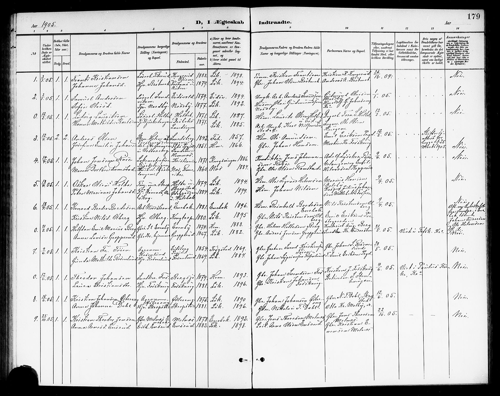 Høland prestekontor Kirkebøker, SAO/A-10346a/G/Ga/L0007: Parish register (copy) no. I 7, 1902-1914, p. 179