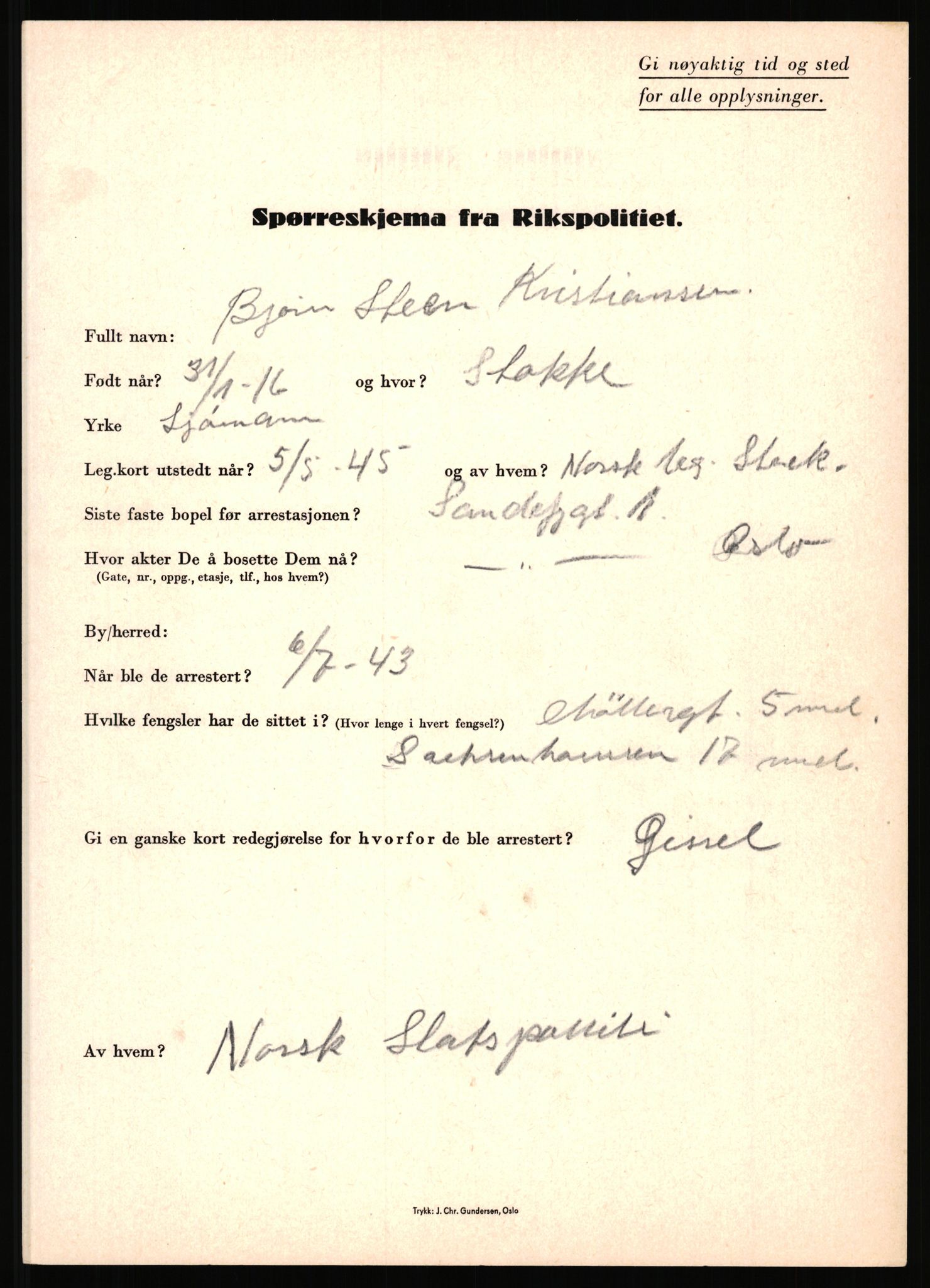 Rikspolitisjefen, AV/RA-S-1560/L/L0009: Karlsen, Aksel Emanuel - Kristiansen, Øivind Vetre, 1940-1945, p. 997