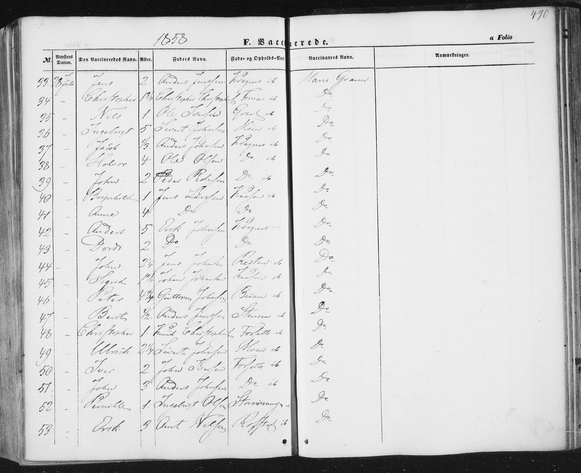 Ministerialprotokoller, klokkerbøker og fødselsregistre - Sør-Trøndelag, AV/SAT-A-1456/691/L1076: Parish register (official) no. 691A08, 1852-1861, p. 490