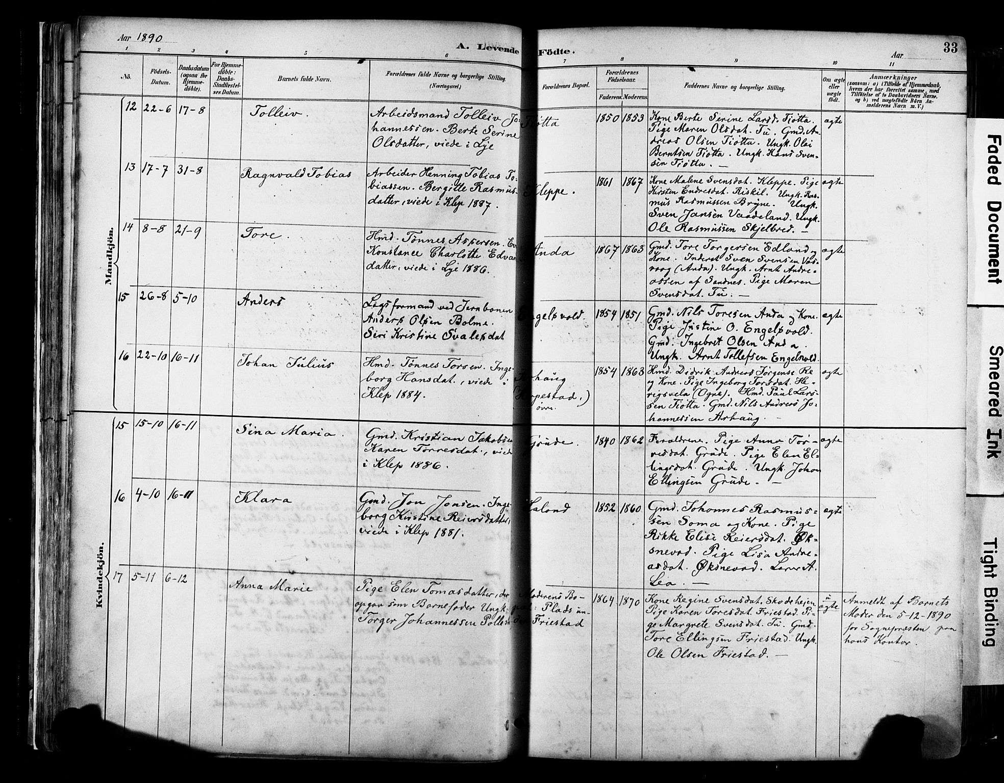 Klepp sokneprestkontor, SAST/A-101803/001/3/30BA/L0009: Parish register (official) no. A 7, 1886-1915, p. 33