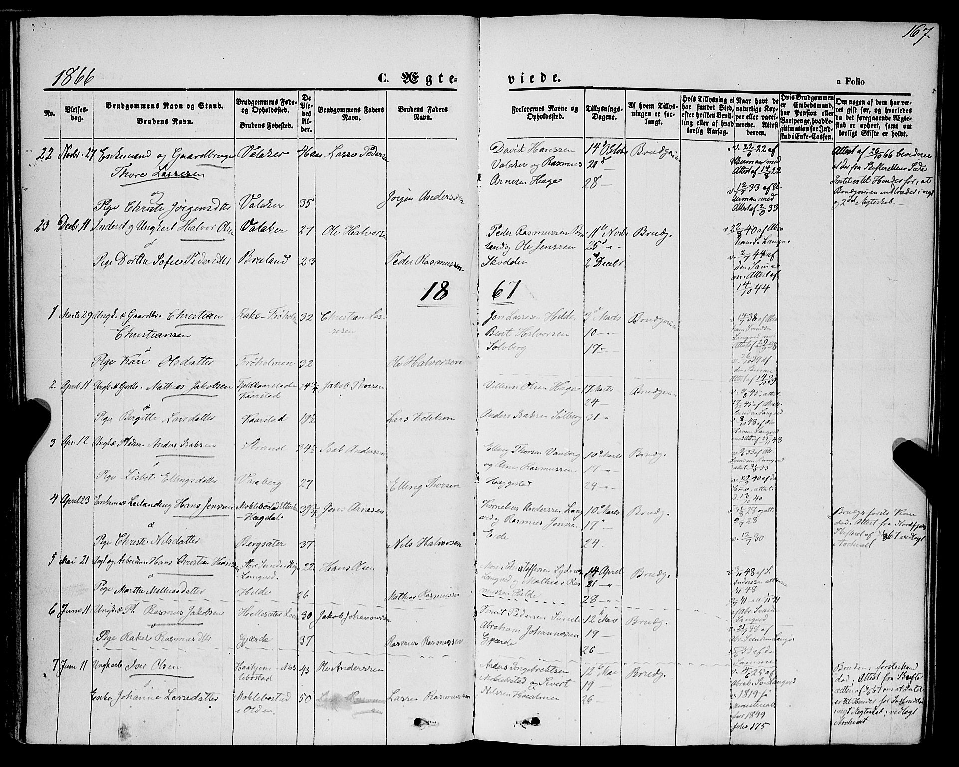 Innvik sokneprestembete, SAB/A-80501: Parish register (official) no. A 6, 1865-1878, p. 167