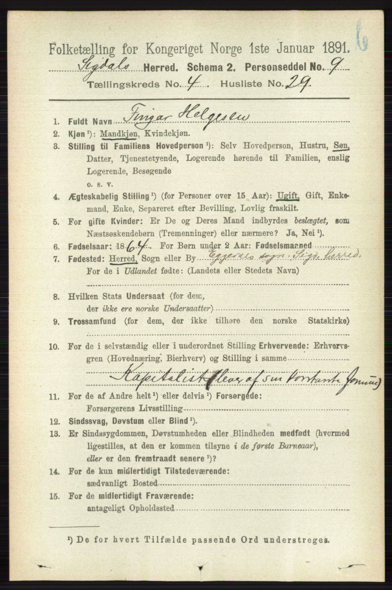 RA, 1891 census for 0621 Sigdal, 1891, p. 4860