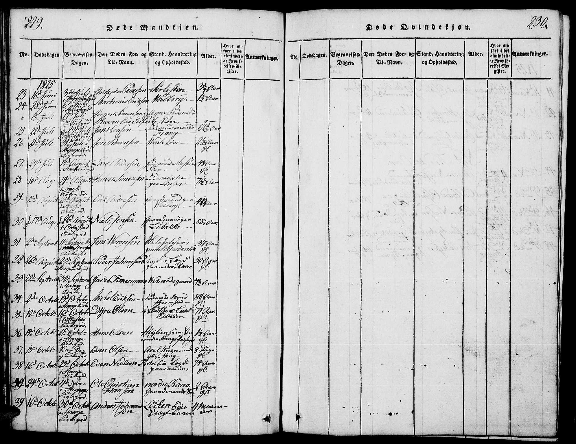Stange prestekontor, SAH/PREST-002/L/L0001: Parish register (copy) no. 1, 1814-1825, p. 229-230