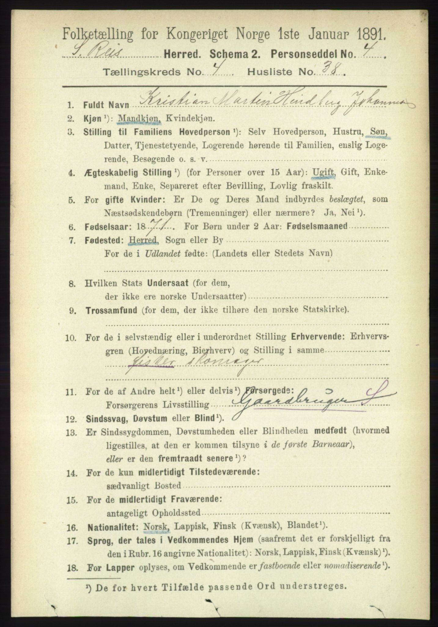 RA, 1891 census for 1925 Sørreisa, 1891, p. 1337