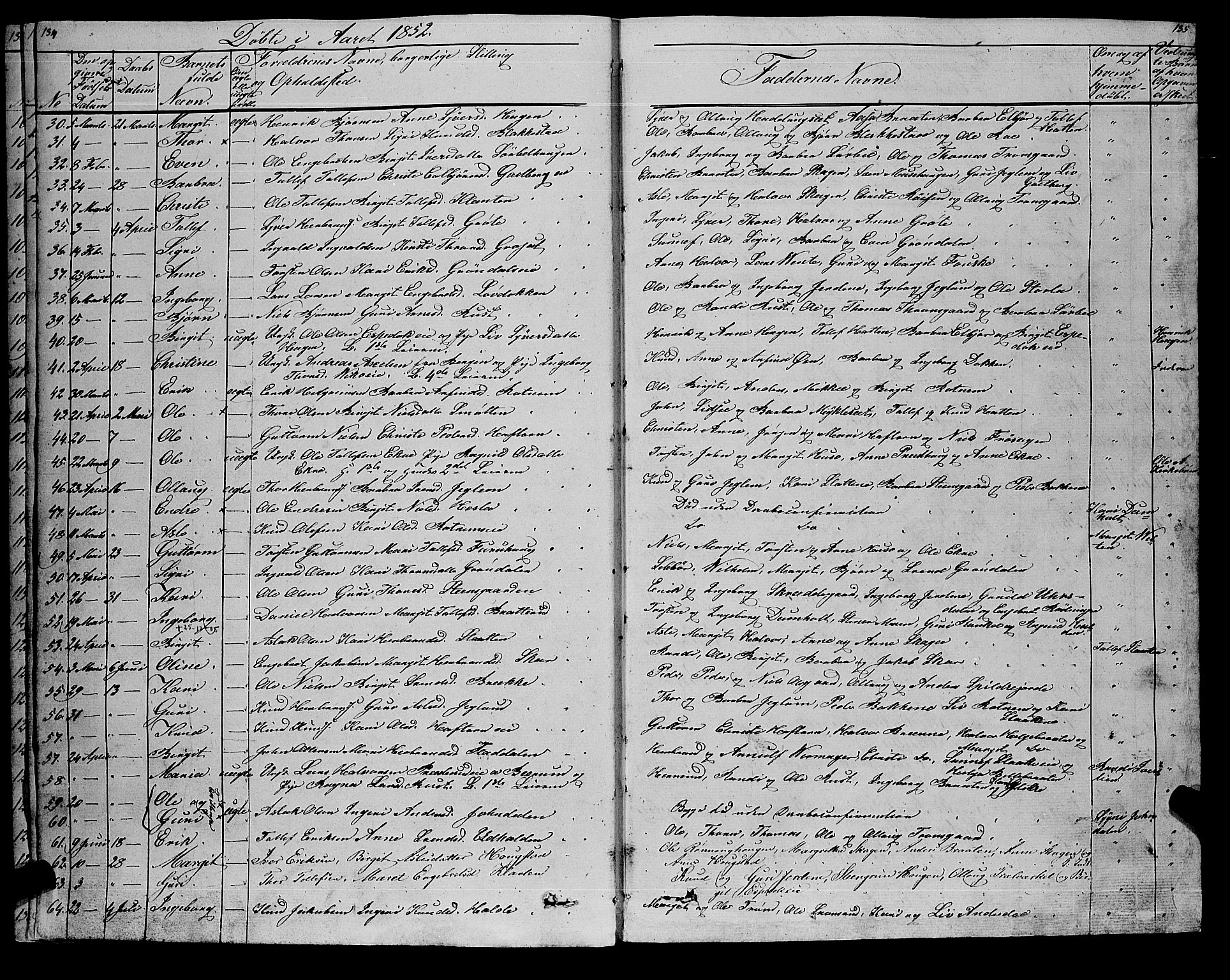 Gol kirkebøker, SAKO/A-226/F/Fa/L0002: Parish register (official) no. I 2, 1837-1863, p. 134-135