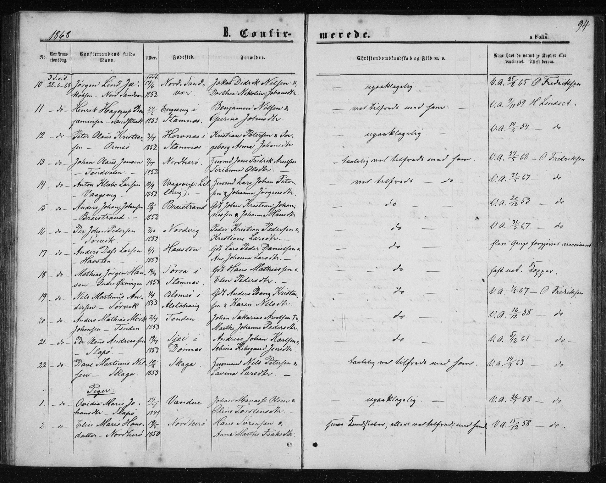 Ministerialprotokoller, klokkerbøker og fødselsregistre - Nordland, SAT/A-1459/834/L0505: Parish register (official) no. 834A03, 1862-1871, p. 94