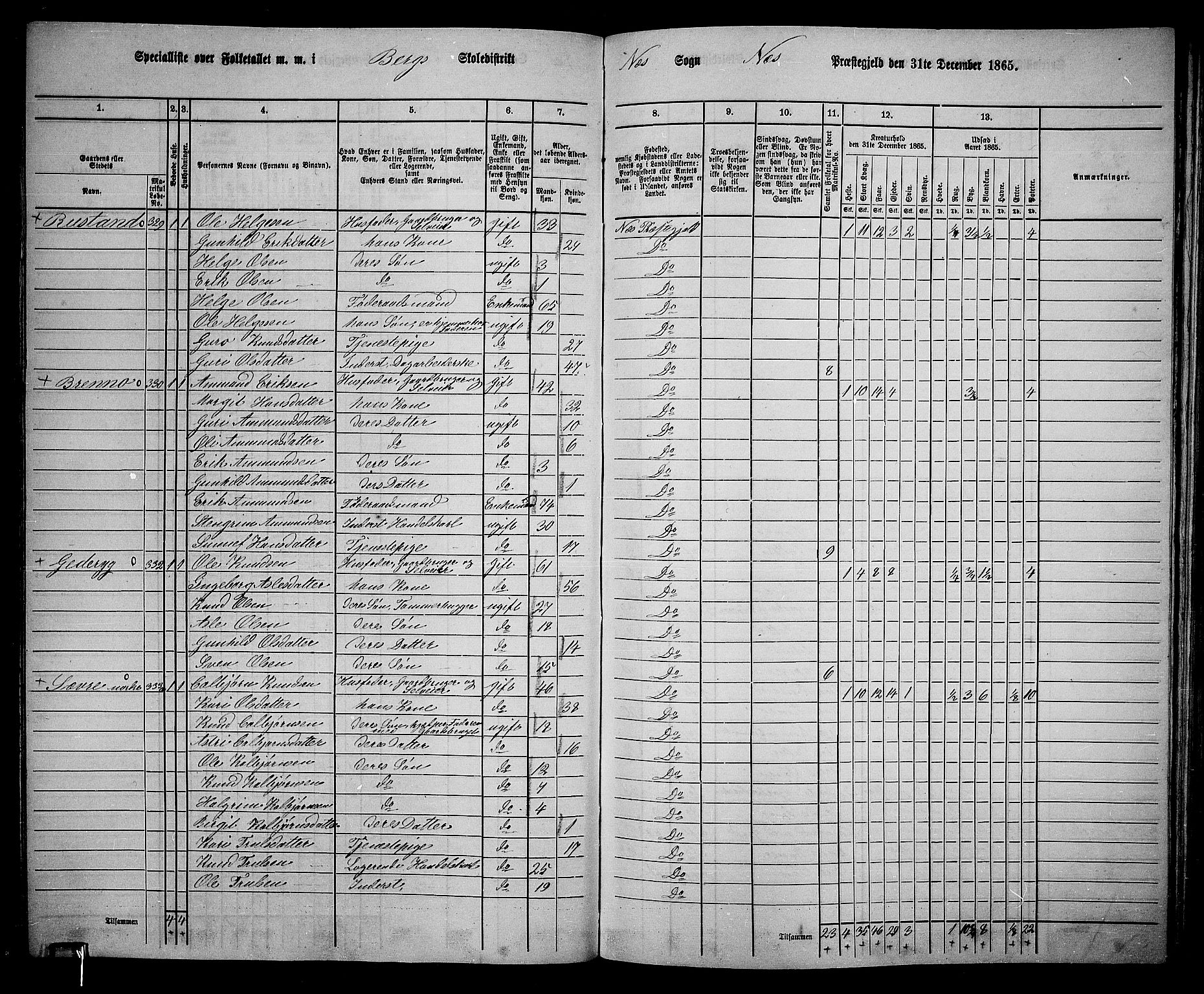 RA, 1865 census for Nes, 1865, p. 99