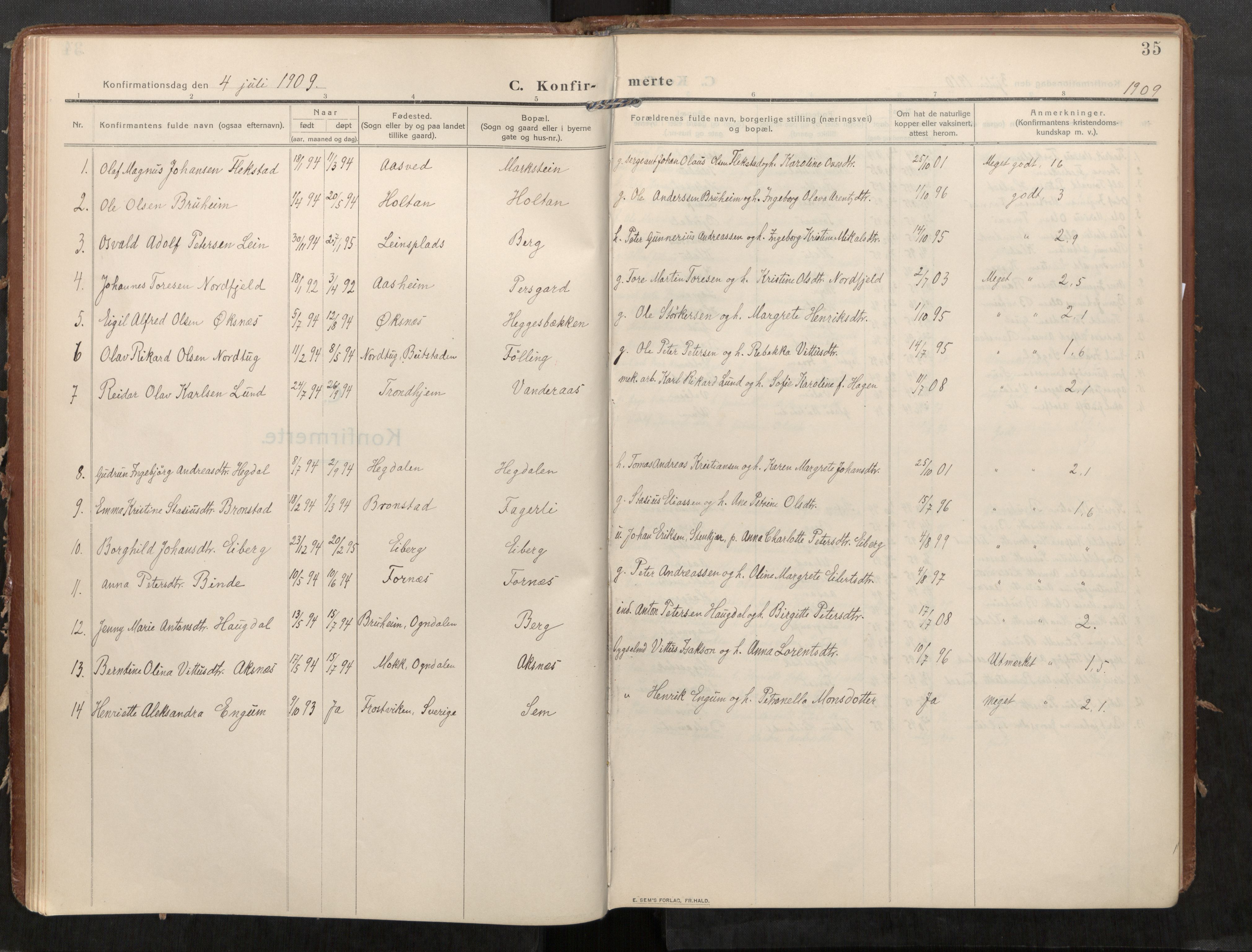Stod sokneprestkontor, SAT/A-1164/1/I/I1/I1a/L0002: Parish register (official) no. 2, 1909-1922, p. 35