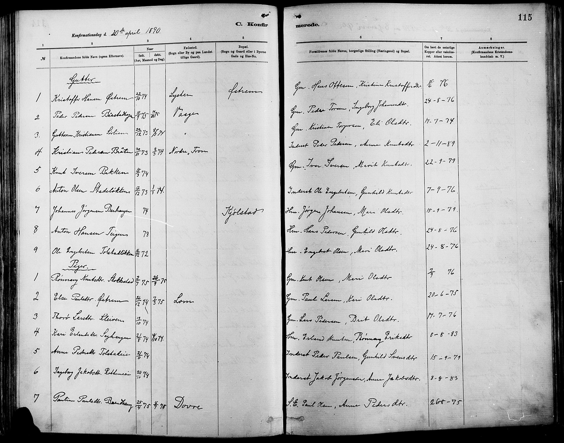 Vågå prestekontor, SAH/PREST-076/H/Ha/Haa/L0009: Parish register (official) no. 9, 1886-1904, p. 115