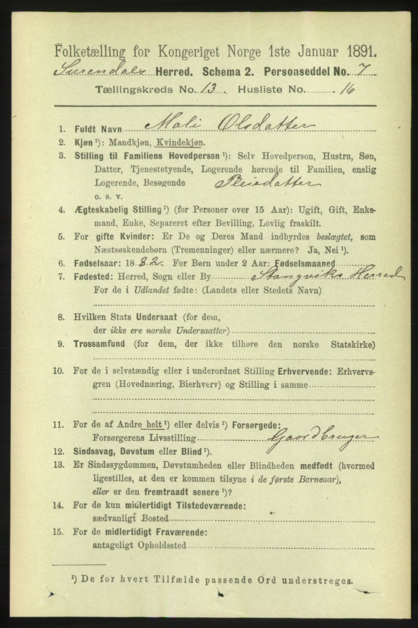 RA, 1891 census for 1566 Surnadal, 1891, p. 3261