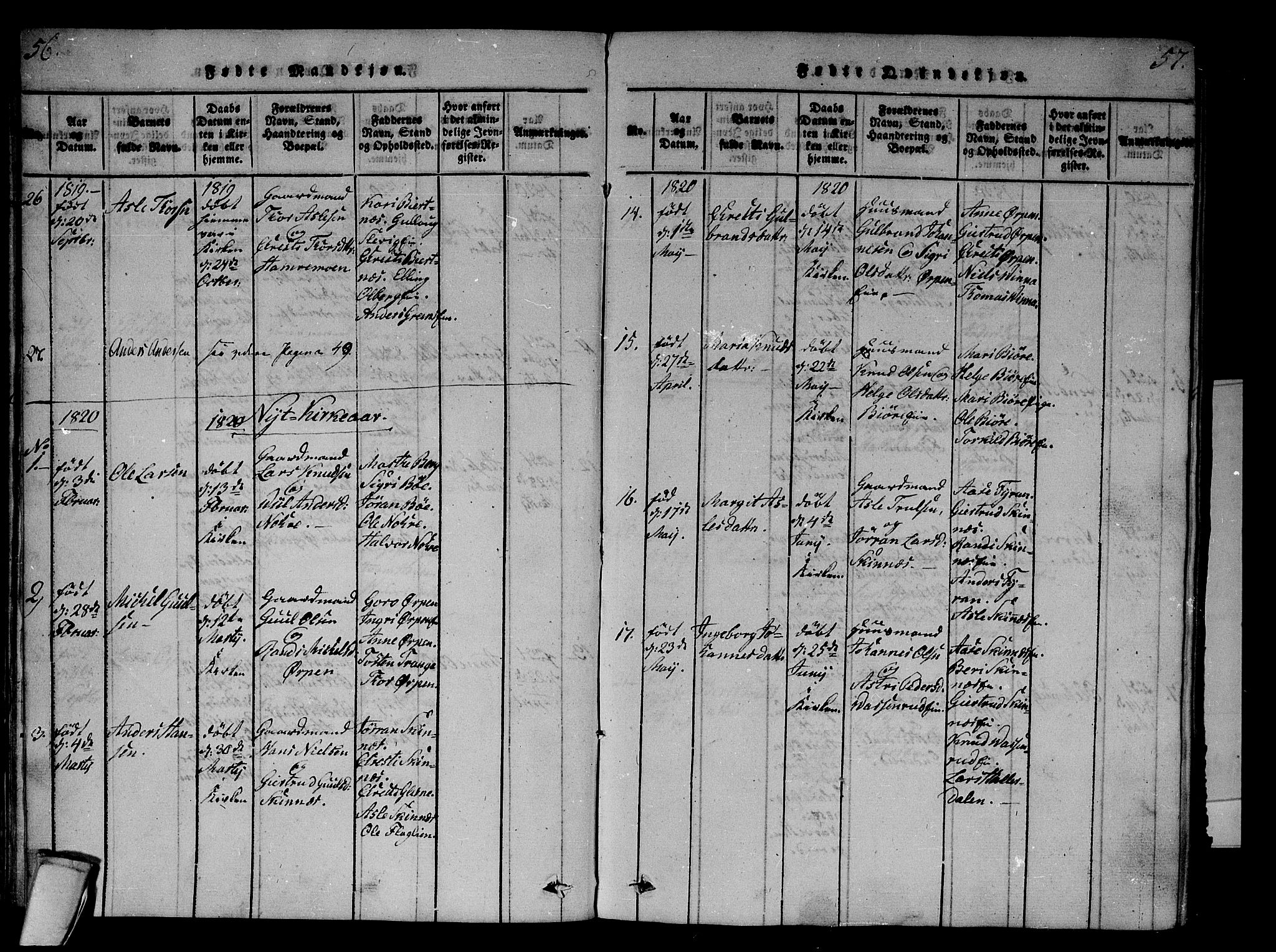 Krødsherad kirkebøker, AV/SAKO-A-19/F/Fa/L0001: Parish register (official) no. 1, 1815-1829, p. 56-57