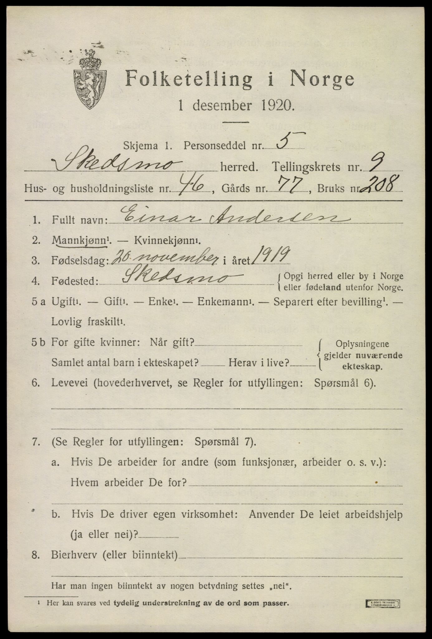 SAO, 1920 census for Skedsmo, 1920, p. 11179